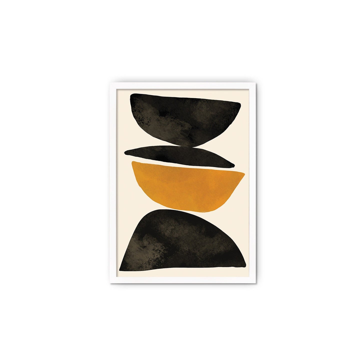 Framed Abstract Art Print Poster Wall Home Decor Modern Contemporary Brown Gold Black Calm Shapes Unique Beautiful Minimal Cairn Mid-century