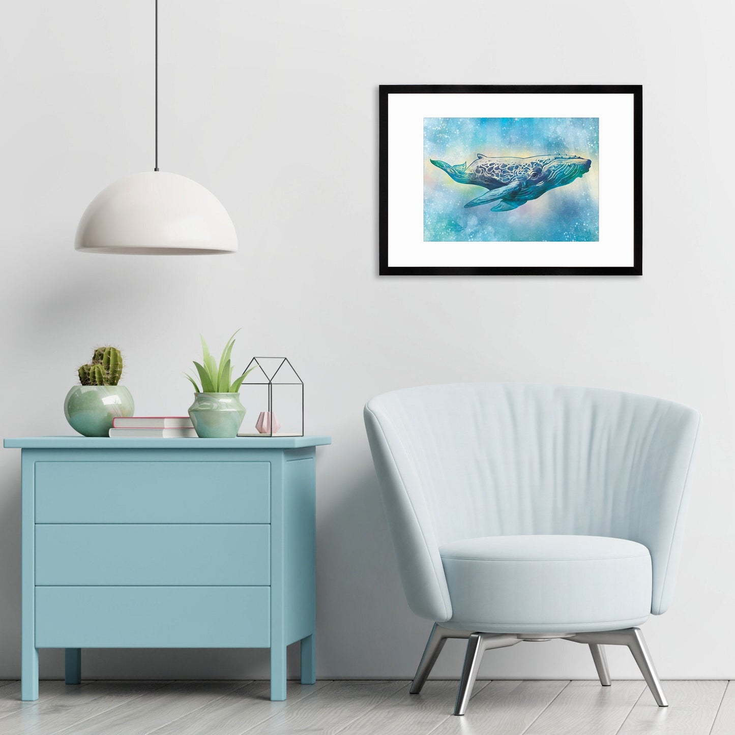 Humpback Whale Art Print Poster Wall Decor Framed Mounted Watercolour Pencil Drawing Frame Sea Orca Dolphin Ocean Nature Planet Earth A3 A2