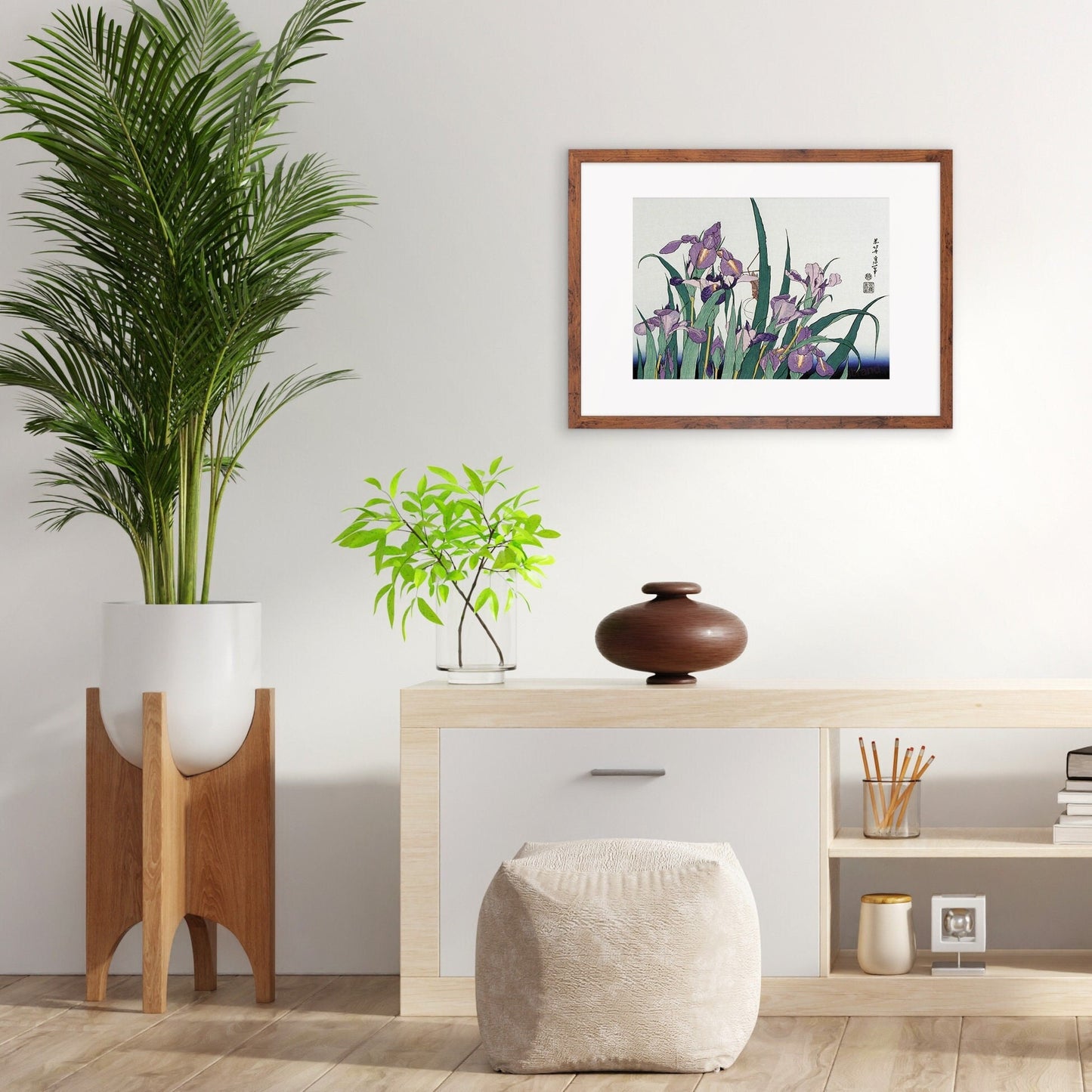 Japanese Art Hokusai Framed Mounted Ukiyo-e Wall Decor Print Poster Woodblock Irises Flowers Landscape Insects Calligraphy Beautiful A2 A3