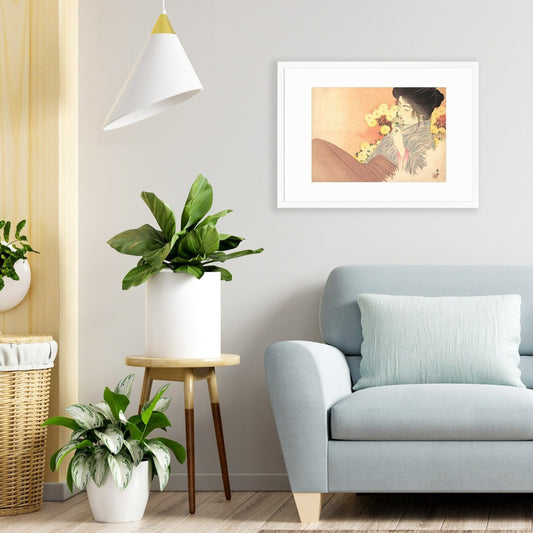 Japanese Woman Bijin Art Print Poster Woodblock Ukiyo-e Kuchi-e Kajita Hanko Framed Mounted Wall Geisha Maiko Kimono Elegant Landscape A3 A2