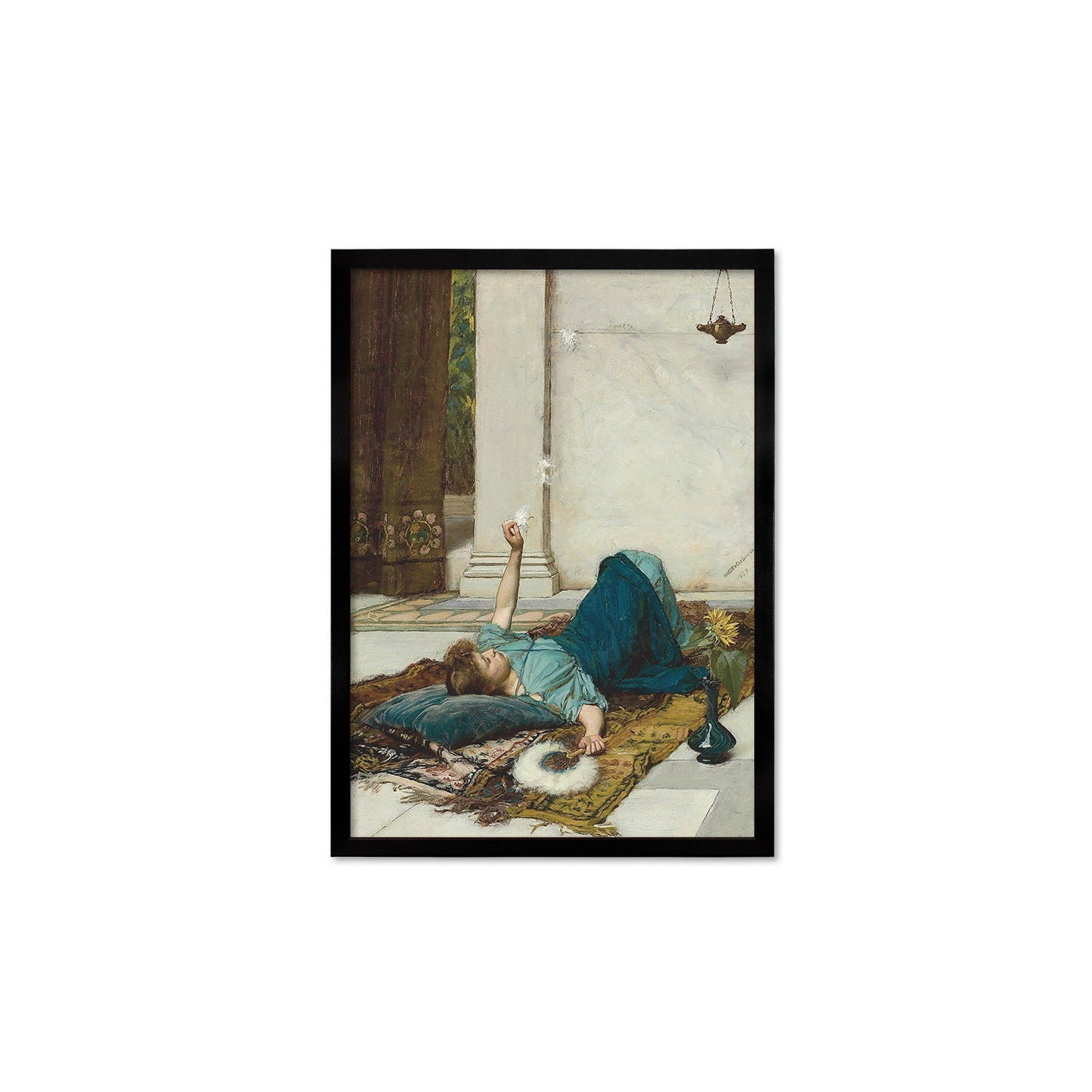 Dolce Far Niente Wall Framed Art Print Poster Pre-Raphaelite John William Waterhouse Classic Painting Elegant Room Decor Beautiful Pretty