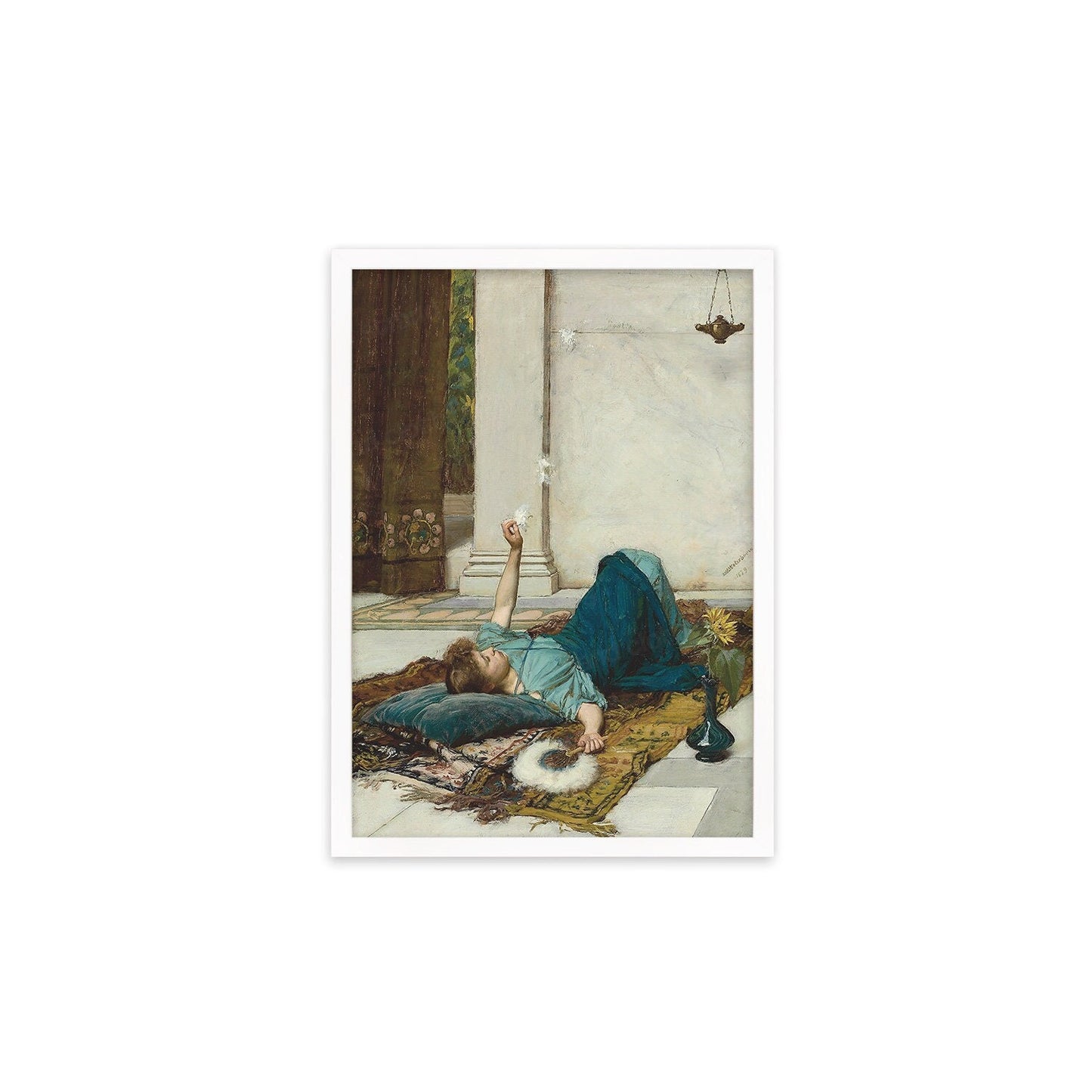 Dolce Far Niente Wall Framed Art Print Poster Pre-Raphaelite John William Waterhouse Classic Painting Elegant Room Decor Beautiful Pretty