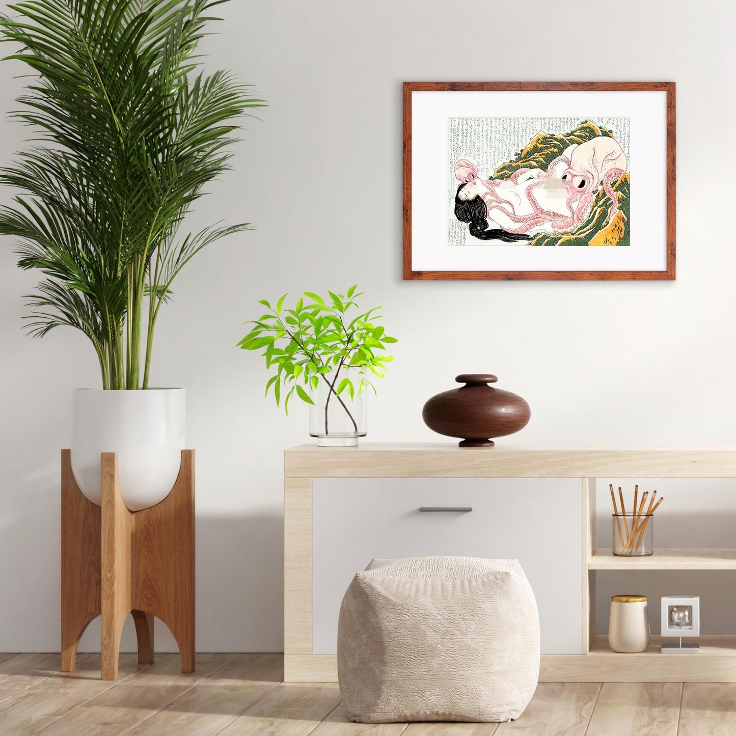 Japanese Shunga Art Framed Mounted Ukiyo-e Wall Decor Print Poster Woodblock Ama Diver Octopuses Hokusai Sensual Calligraphy Japan Tattoo