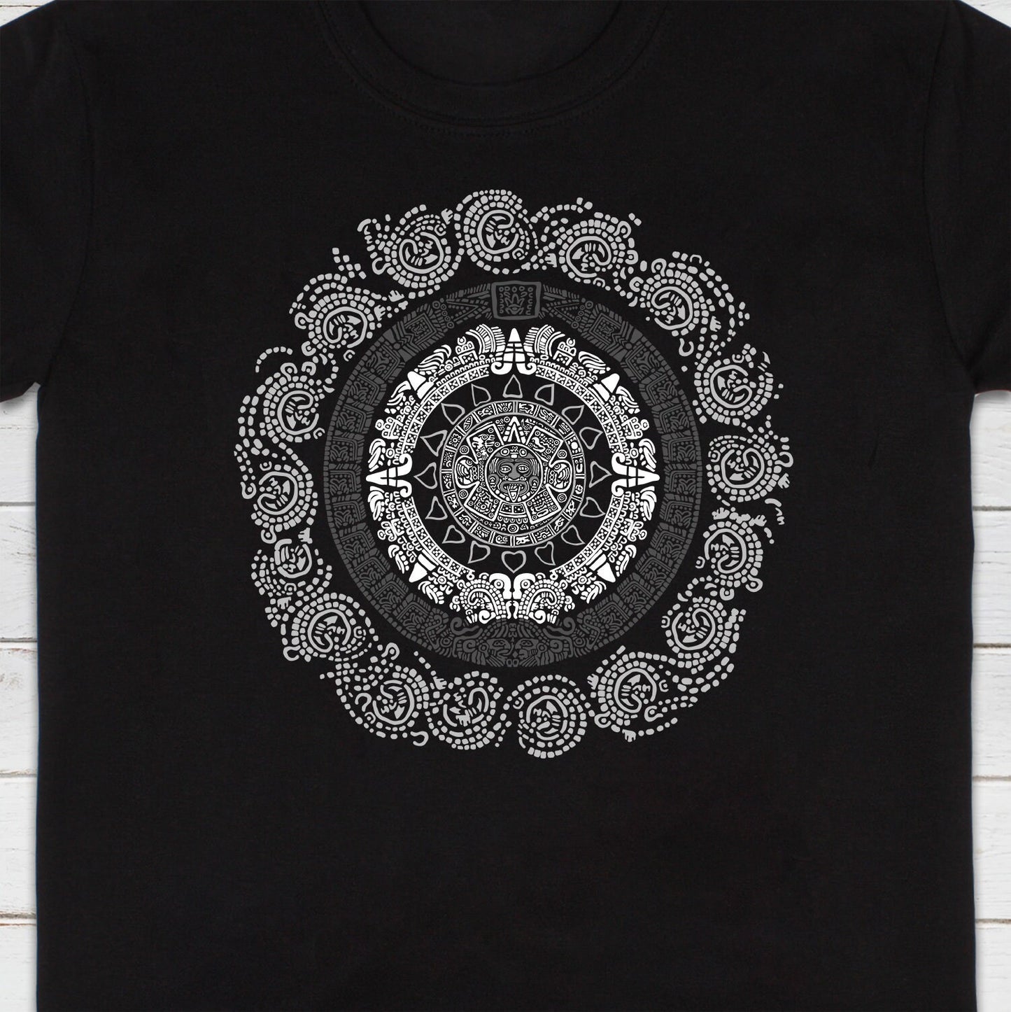 Aztec Mayan Round Calendar Symbols T Shirt Earth Vegan Incan Art Peru Quetzalcoatl Pyramid Mystic Serpent Andes Womens Mens Printed Tee Gift