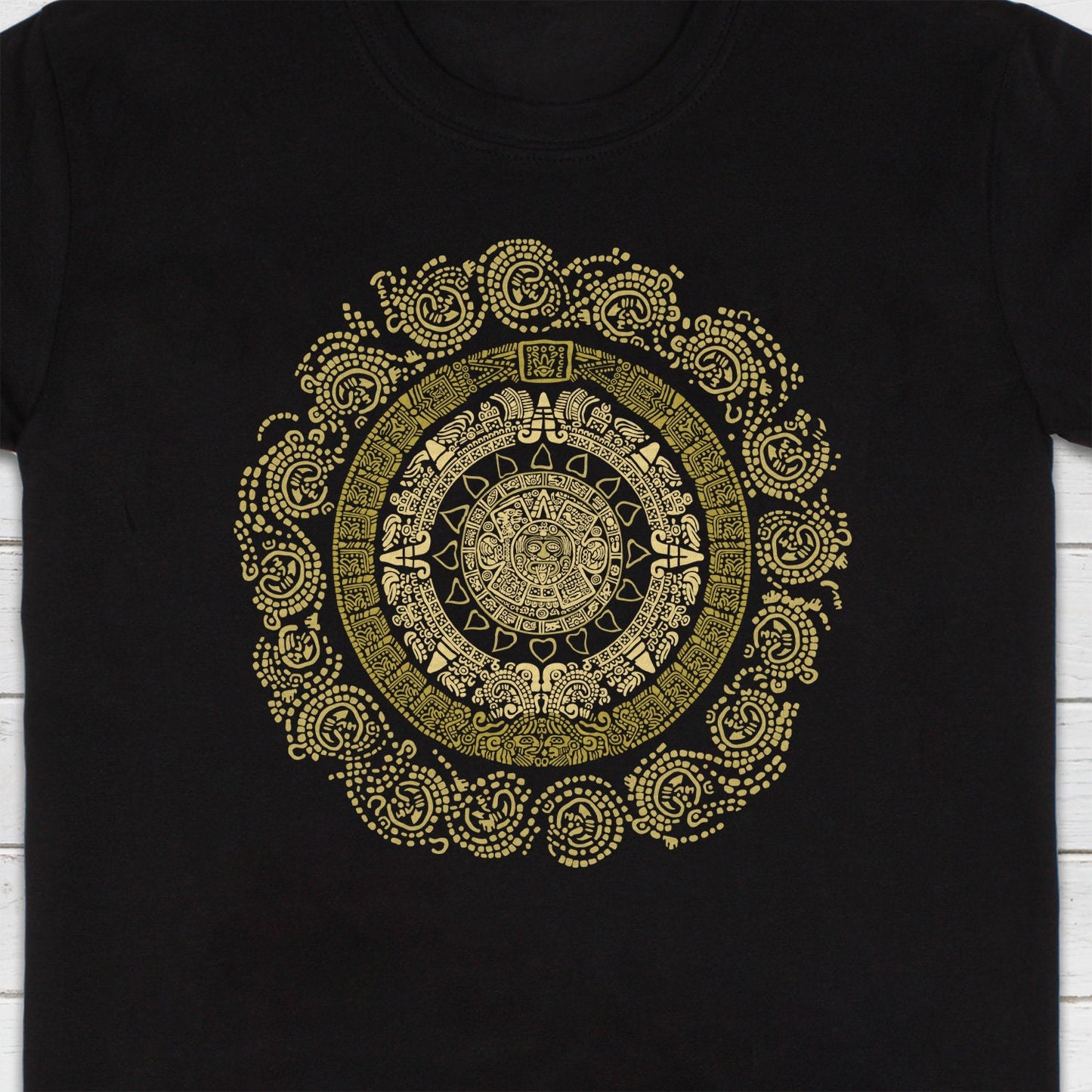 Aztec Mayan Round Calendar Symbols T Shirt Earth Vegan Incan Art Peru Quetzalcoatl Pyramid Mystic Serpent Andes Womens Mens Printed Tee Gift