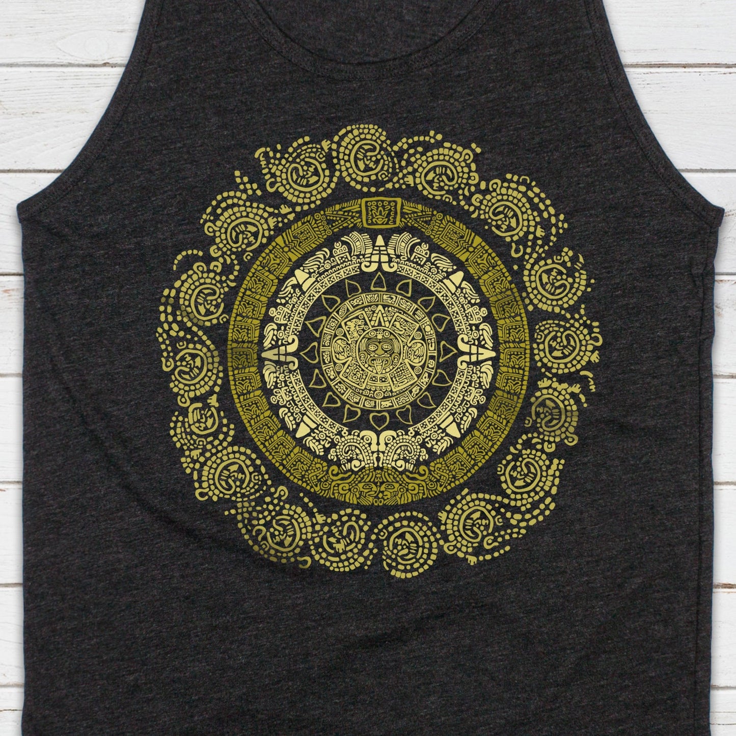 Aztec Mayan Round Calendar Symbols Tank Top Vest Vegan Incan Art Peru Quetzalcoatl Pyramid Mystic Serpent Andes Womens Mens Printed Cami Tee
