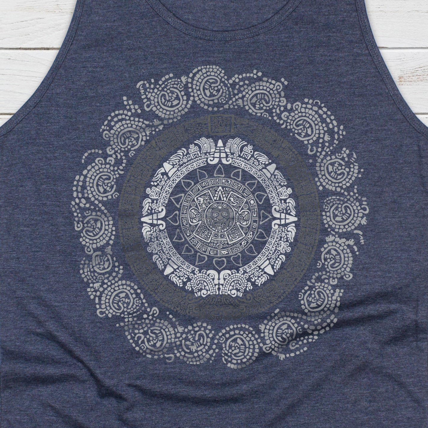Aztec Mayan Round Calendar Symbols Tank Top Vest Vegan Incan Art Peru Quetzalcoatl Pyramid Mystic Serpent Andes Womens Mens Printed Cami Tee