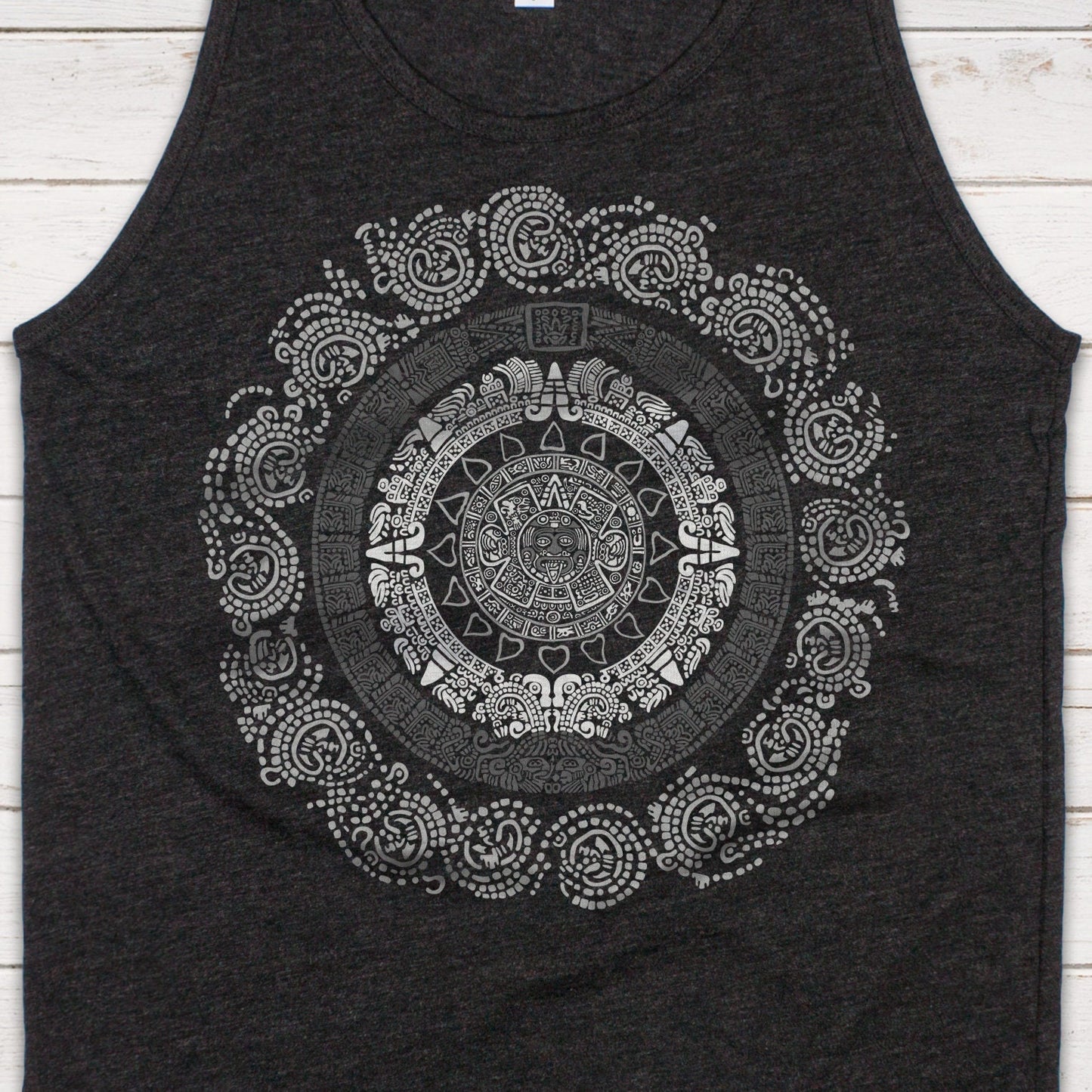 Aztec Mayan Round Calendar Symbols Tank Top Vest Vegan Incan Art Peru Quetzalcoatl Pyramid Mystic Serpent Andes Womens Mens Printed Cami Tee