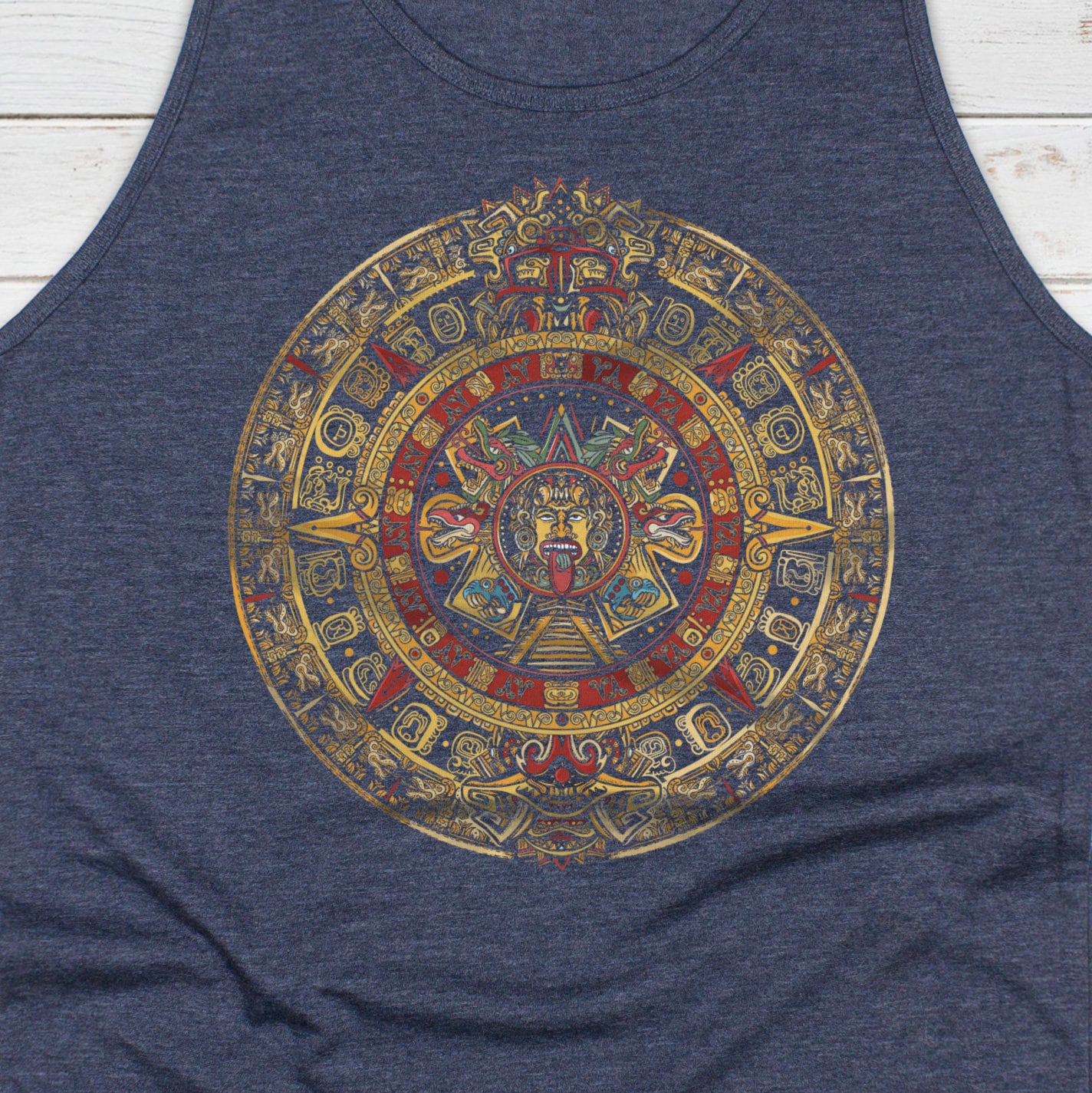 Aztec Mayan Round Calendar Symbols Tank Top Vest Vegan Incan Art Peru Quetzalcoatl Pyramid Mystic Serpent Andes Womens Mens Printed Cami Tee