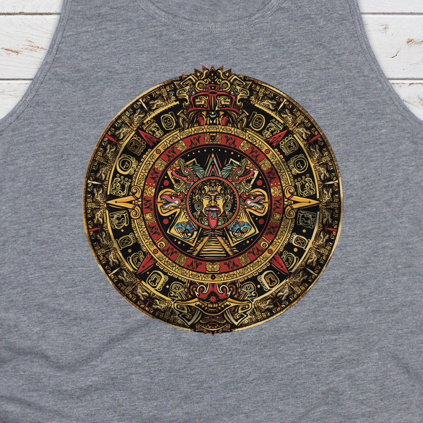 Aztec Mayan Round Calendar Symbols Tank Top Vest Vegan Incan Art Peru Quetzalcoatl Pyramid Mystic Serpent Andes Womens Mens Printed Cami Tee