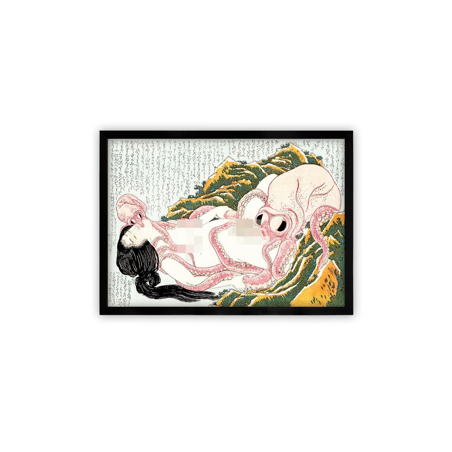 Japanese Shunga Art Framed Mounted Ukiyo-e Wall Decor Print Poster Woodblock Ama Diver Octopuses Hokusai Sensual Calligraphy Japan Tattoo