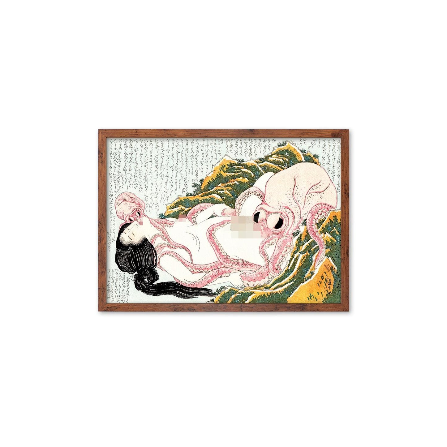 Japanese Shunga Art Framed Mounted Ukiyo-e Wall Decor Print Poster Woodblock Ama Diver Octopuses Hokusai Sensual Calligraphy Japan Tattoo