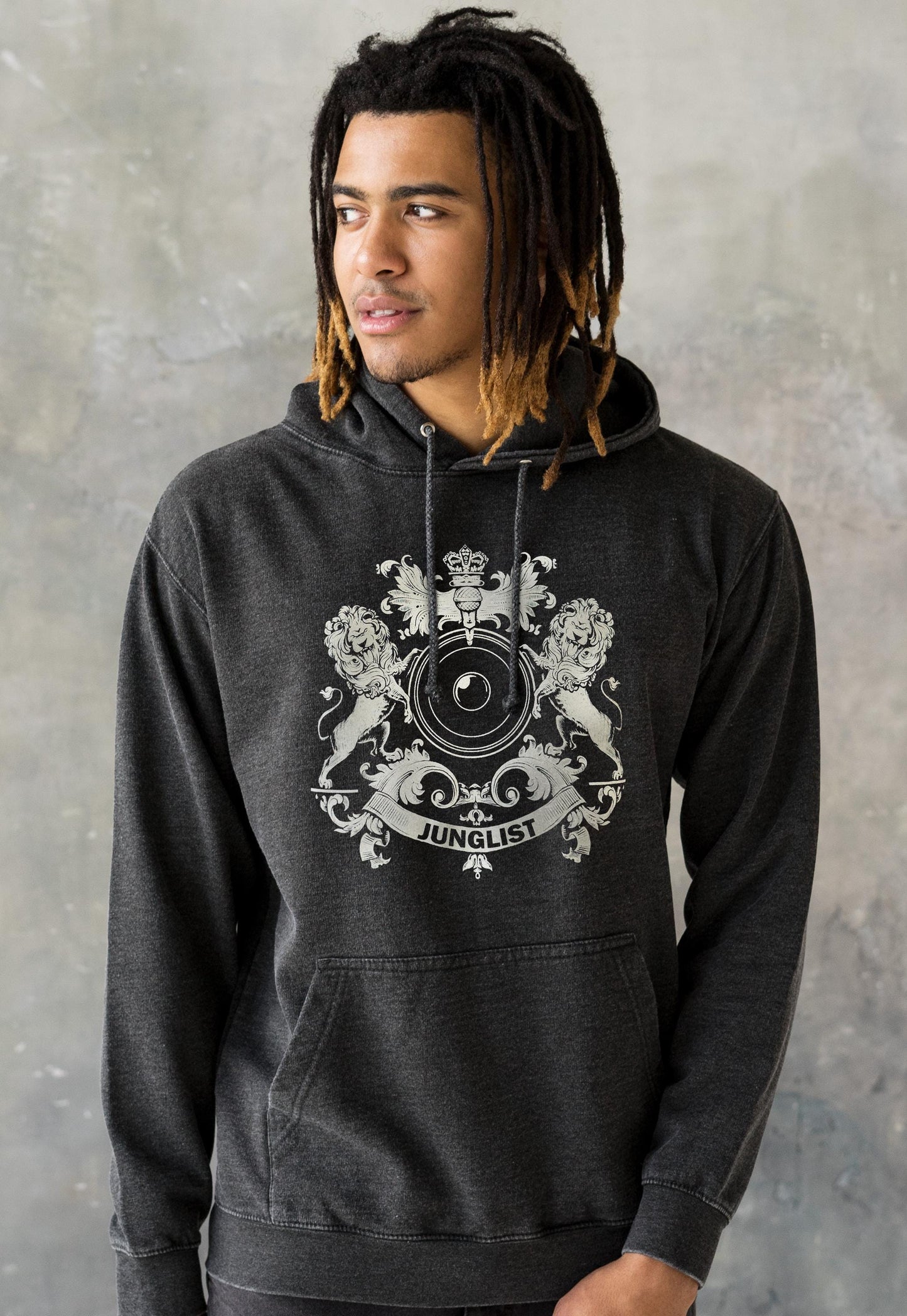 Junglist Coat Of Arms Hoodie Drum and Bass Jungle Crest Female DJ & Music Producer Festival Sweatshirt Washed Brushed Womens Mens Hooded Top