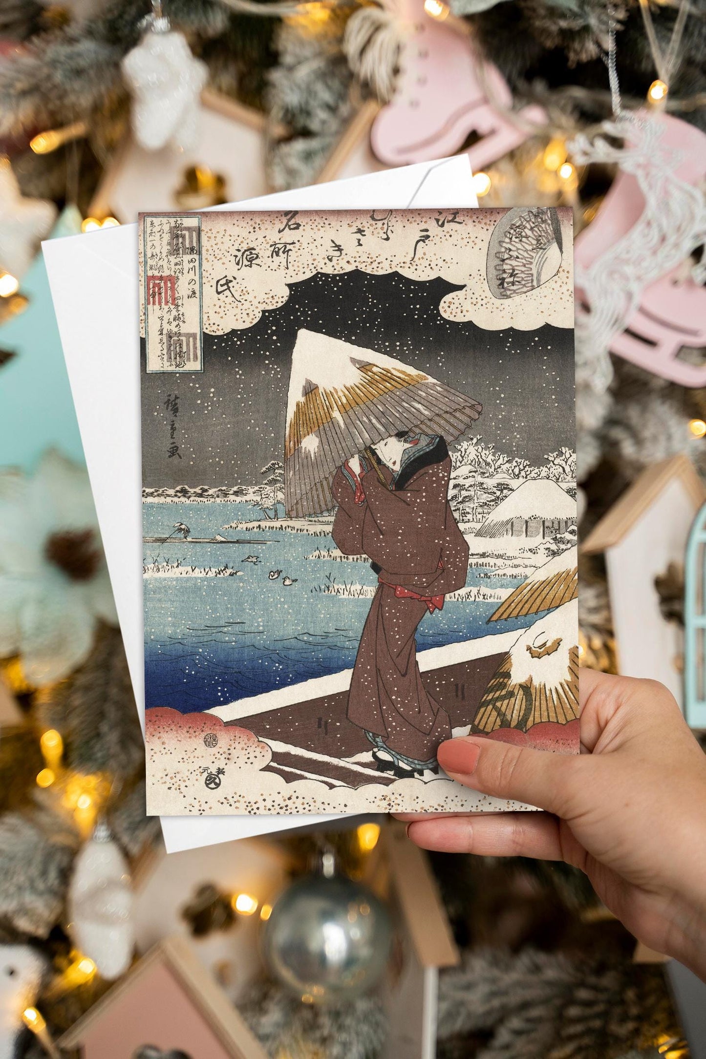 Japanese Ukiyo-e Art Greeting Cards Christmas Card Set Xmas New Year Winter Woodblock Print Large A5 C5 Luxury Hiroshige Hokusai Haiku Poem