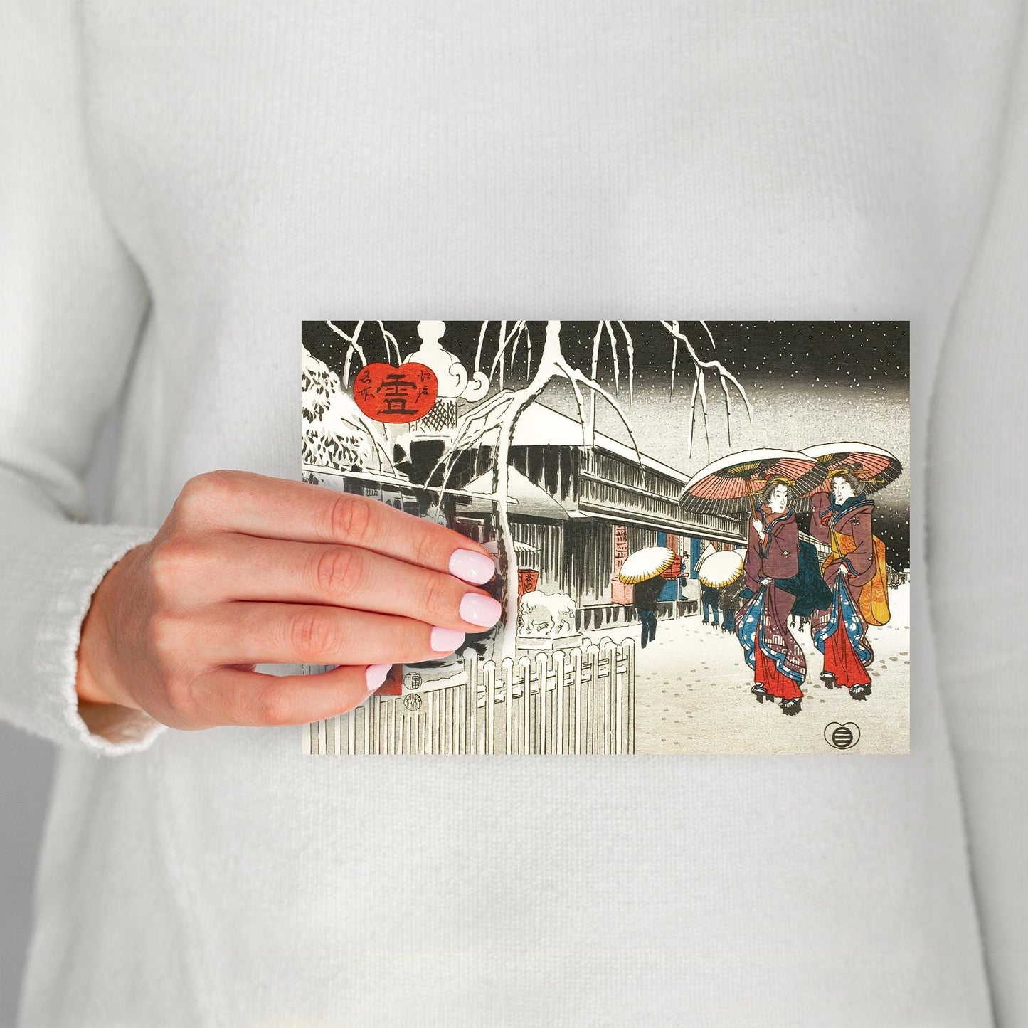 Japanese Ukiyo-e Art Greeting Card Christmas Xmas New Year Winter Woodblock Print Aesthetic Hiroshige Geisha Yosa Buson Elegant Luxury - G80