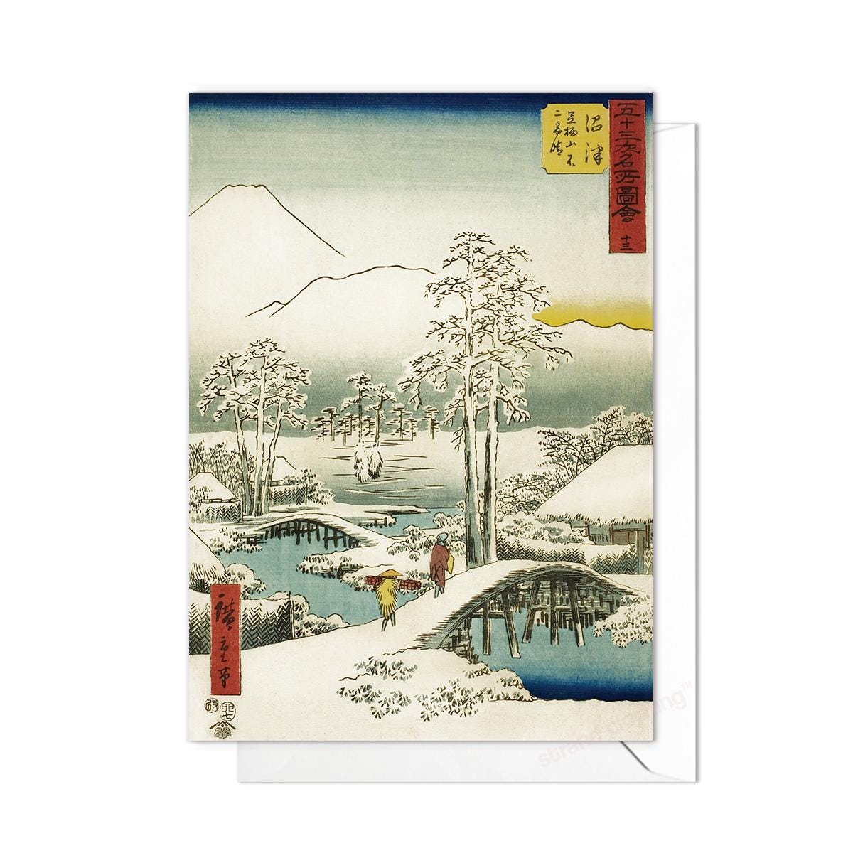 Japanese Ukiyo-e Art Greeting Card Christmas Xmas New Year Winter Woodblock Print Aesthetic Hiroshige Beautiful Shiki Elegant Luxury - N79