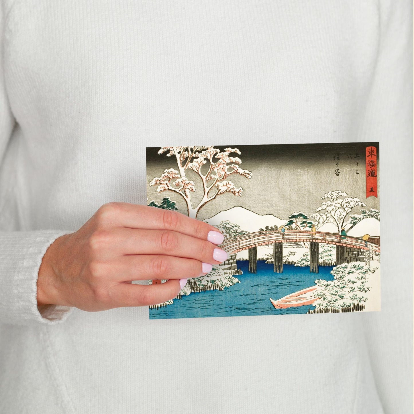 Japanese Ukiyo-e Art Greeting Card Christmas Xmas New Year Winter Woodblock Print Aesthetic Snow Landscape Hiroshige Haiku Taigi Luxury H90