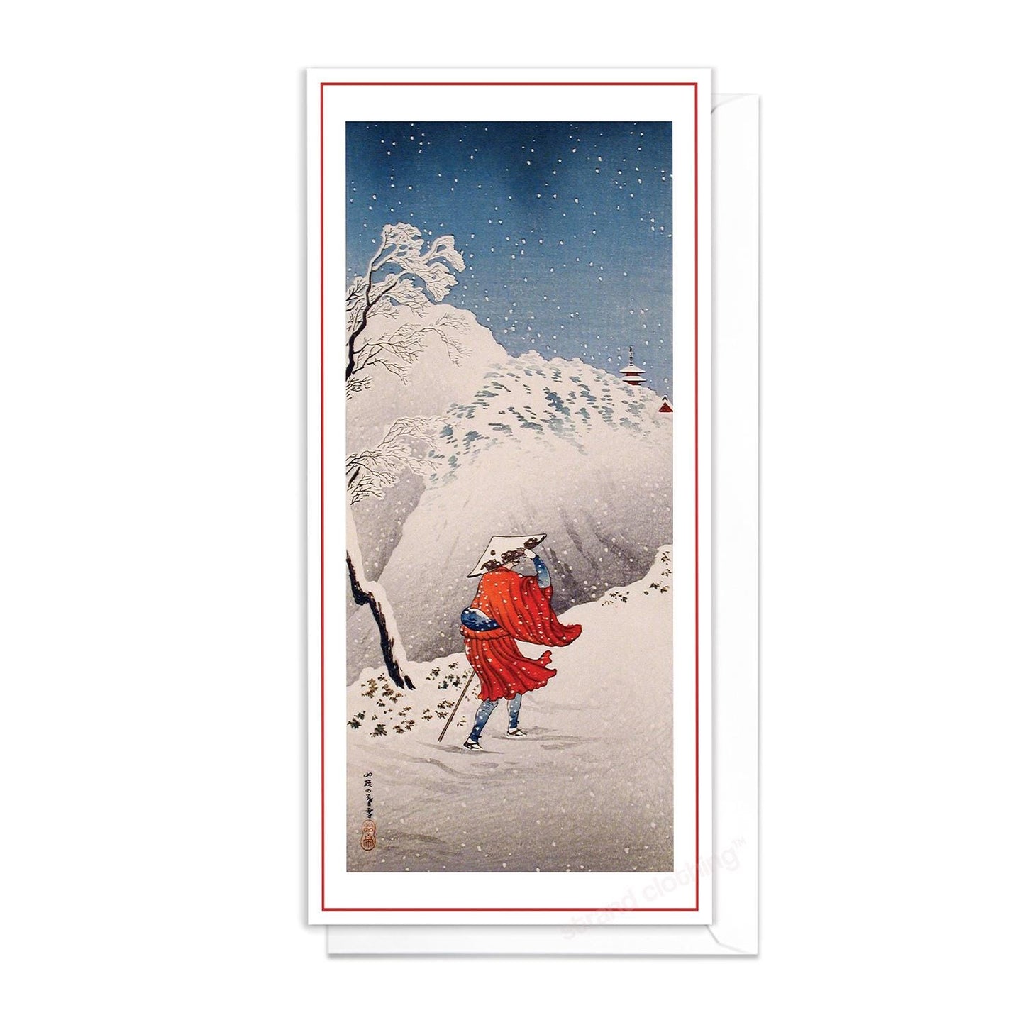 Japanese Ukiyo-e Art Greeting Card Christmas Xmas New Year Winter Woodblock Print Aesthetic Snow Takahashi Shotei Elegant Luxury Pretty WP8