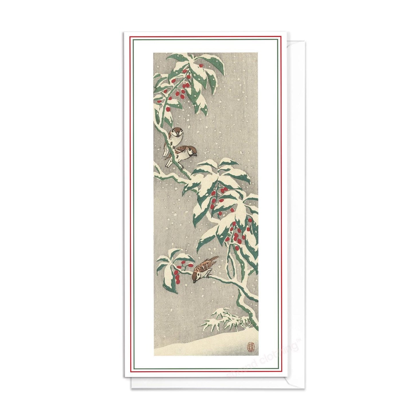 Japanese Ukiyo-e Art Greeting Card Christmas Xmas New Year Winter Woodblock Print Aesthetic Snow Ohara Koson Words Poem Elegant Luxury SN7