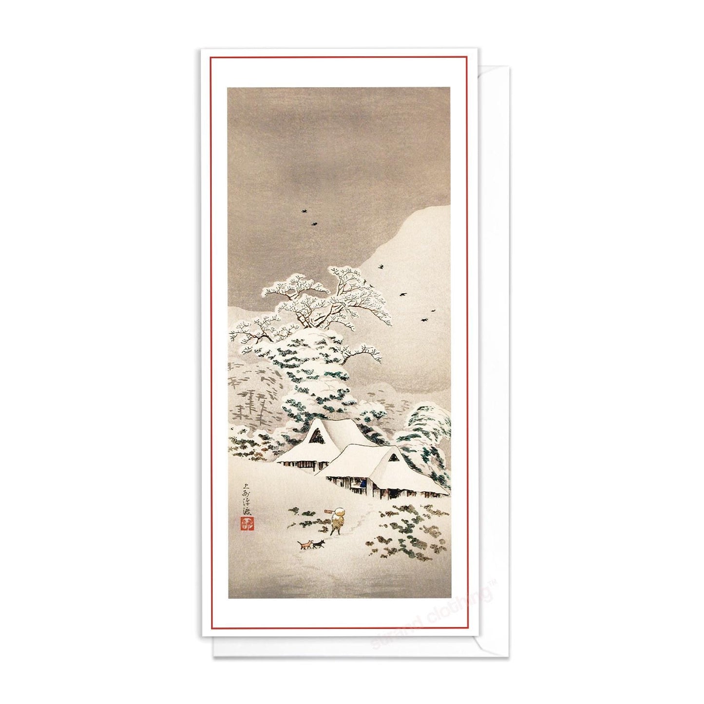 Japanese Ukiyo-e Art Greeting Card Christmas Xmas New Year Winter Woodblock Print Aesthetic Snow Takahashi Shotei Elegant Luxury Pretty JS3
