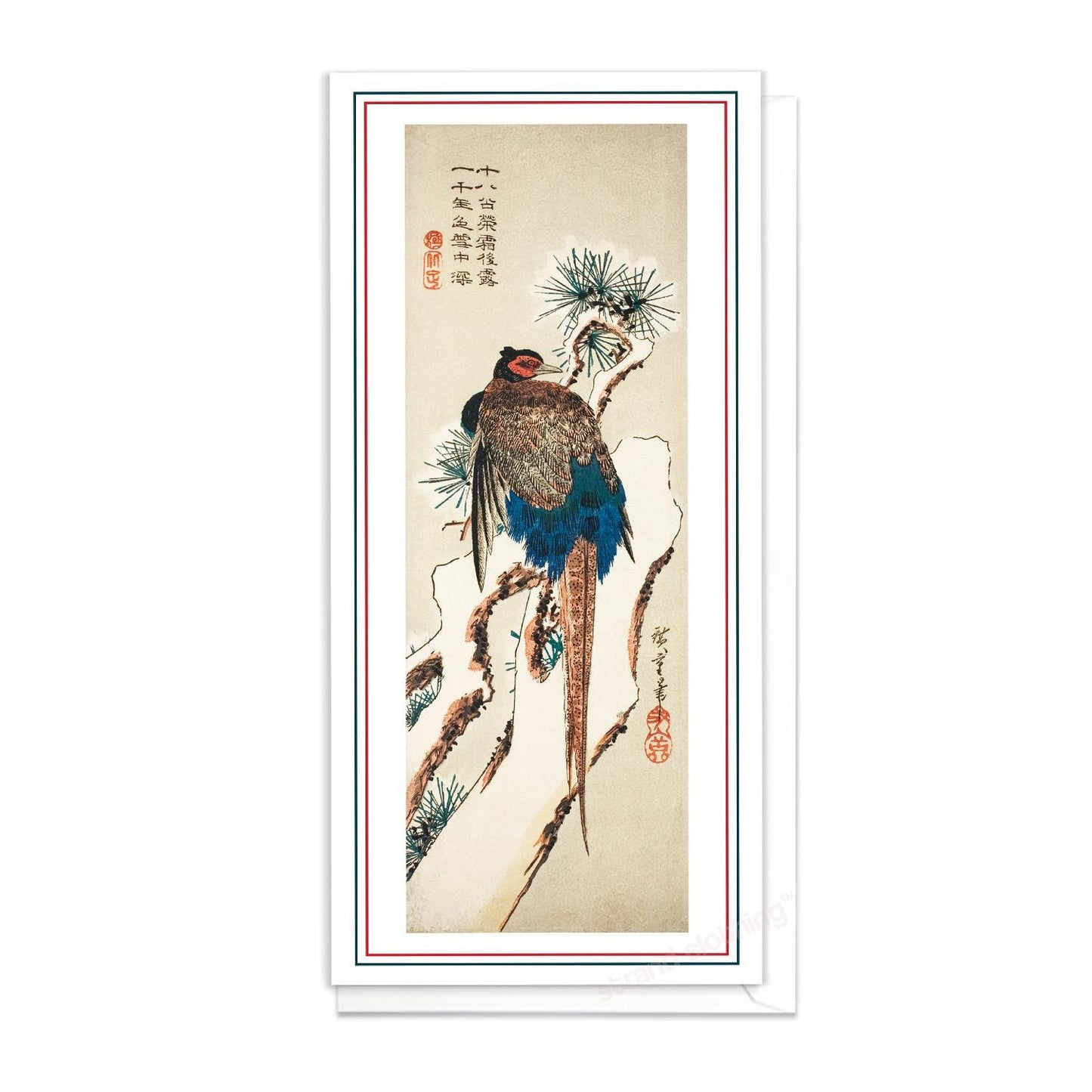 Japanese Ukiyo-e Art Greeting Card Christmas Xmas New Year Winter Woodblock Print Snow Utagawa Hiroshige Pheasant Bird Elegant Luxury PA5