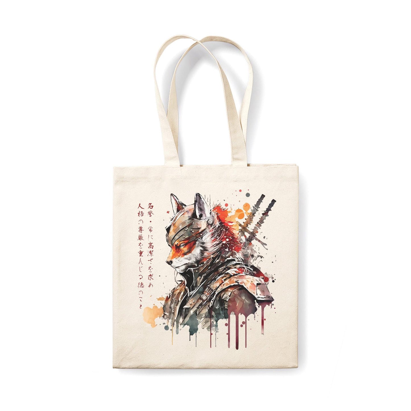 Japanese Samurai Kitsune Fox Canvas Tote Bag Ukiyo-e Traditional Art Japan Yoga Pretty Cute Gift Cotton Shopper Printed Eco Friendly Market
