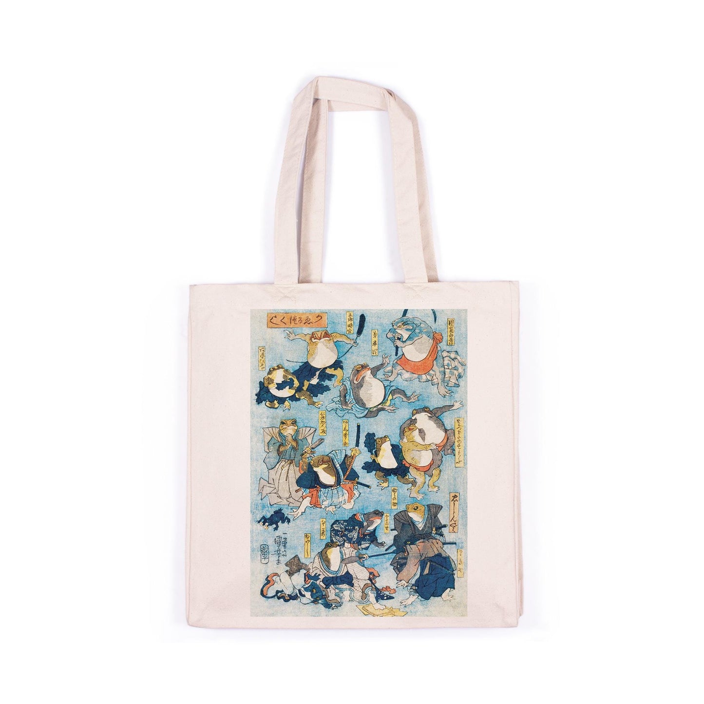 Japanese Samurai Frogs Canvas Tote Bag Ukiyo-e Traditional Art Kuniyoshi Kabuki Toad Yoga Cute Cotton Shopper Printed Eco Friendly Market