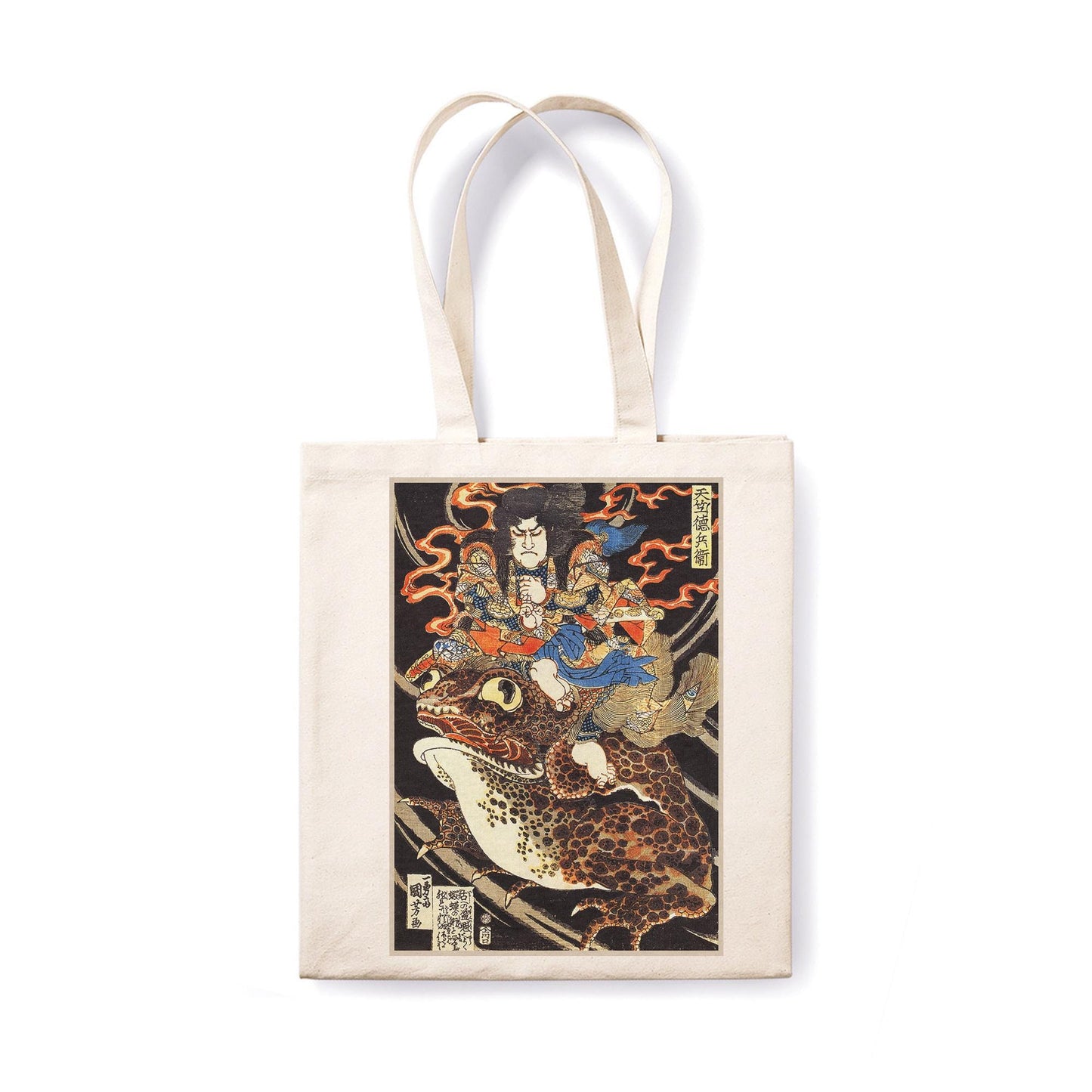 Japanese Samurai Toad Canvas Tote Bag Ukiyo-e Traditional Art Yokai Monster Frog Japan Yoga Gift Cotton Shopper Printed Eco Friendly Market