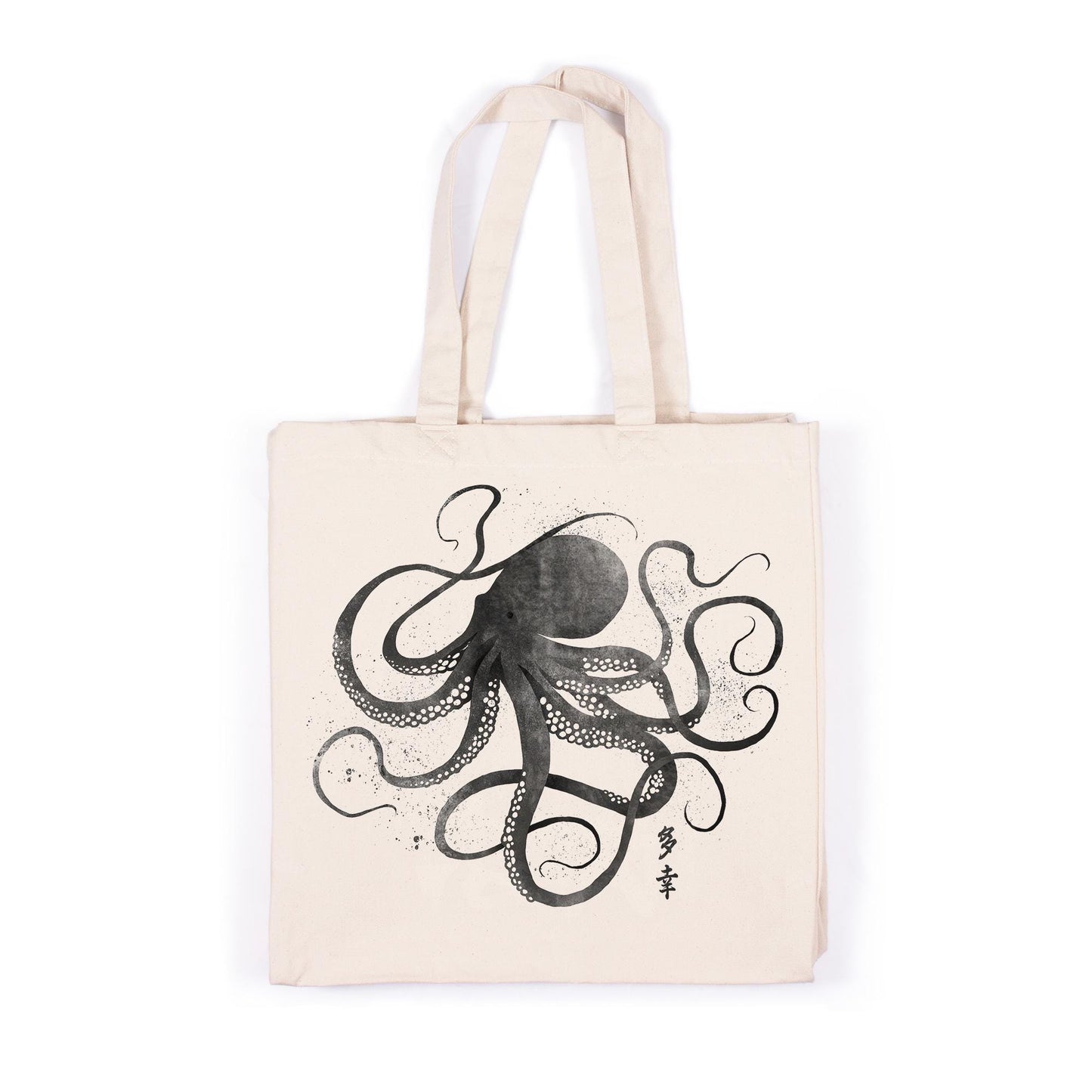 Octopus Japanese Calligraphy Canvas Tote Bag Ukiyo-e Traditional Art Japan Yoga Pretty Cute Gift Cotton Shopper Printed Eco Friendly Market