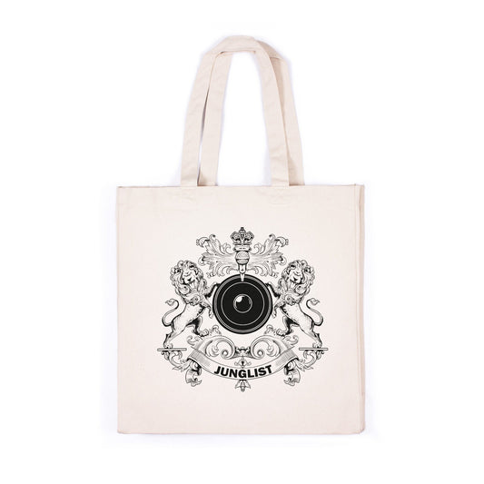 Junglist Coat Of Arms Canvas Tote - Crest Drum and Bass DJ & DnB Music Festival Print Cotton Shopper Bag Screen Printed Eco Friendly Market