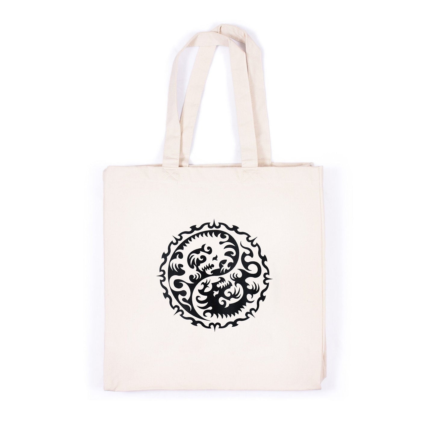Yin Yang Dragons Cotton Canvas Tote Taoism Chinese Japanese Japan Dragon Yoga Tai Chi Shopper Bag Screen Printed Eco Friendly Market Tote
