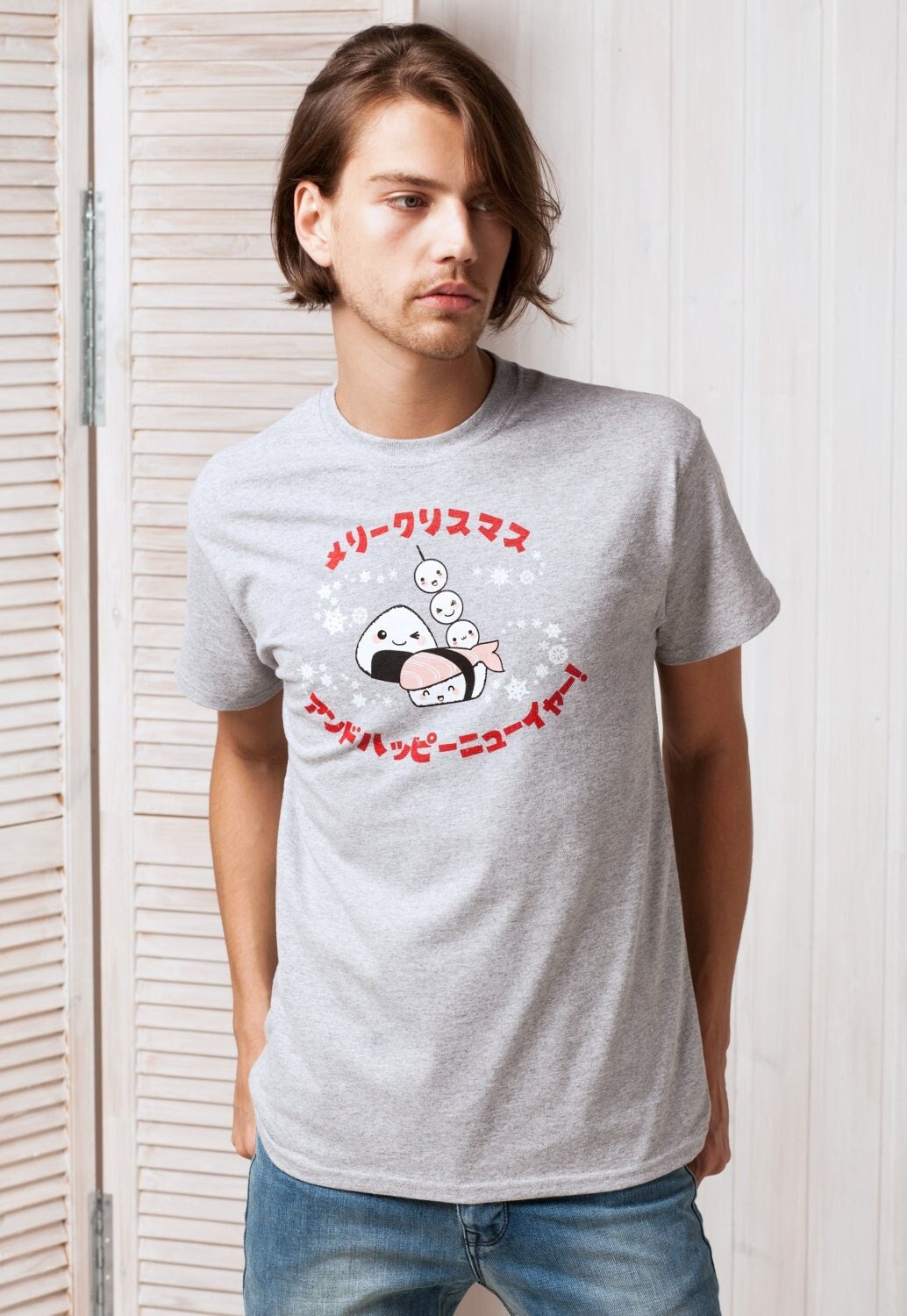 Japanese Christmas T Shirt Kawaii Sushi Party Japan Anime Manga Holiday Xmas Cute Gift Gifts Snowflake Ramen Mens Womens Graphic Printed Tee