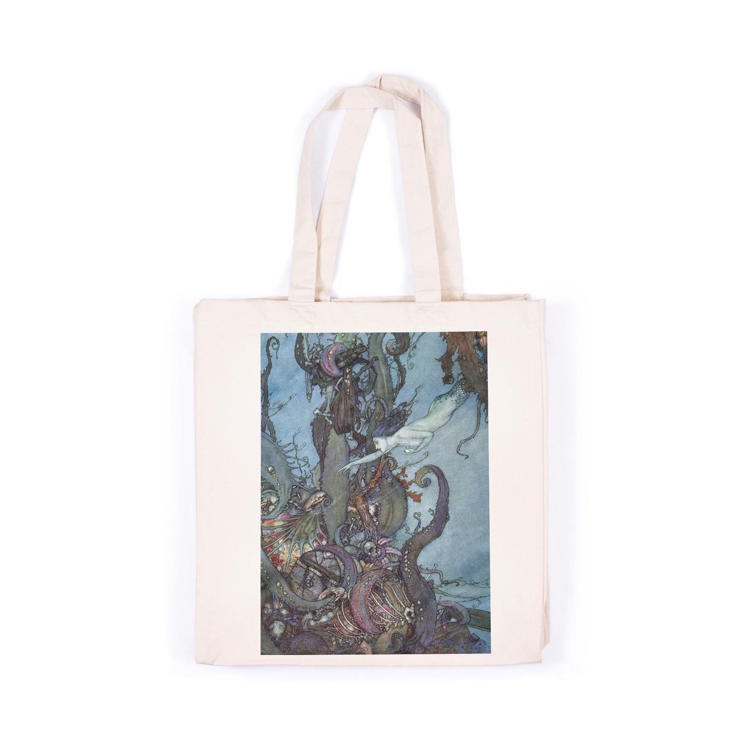 Mermaid Canvas Tote Bag Ukiyo-e Vintage Art Book Fairy Tale Edmund Dulac Siren Princess Cute Cotton Shopper Printed Eco Friendly Market Bag