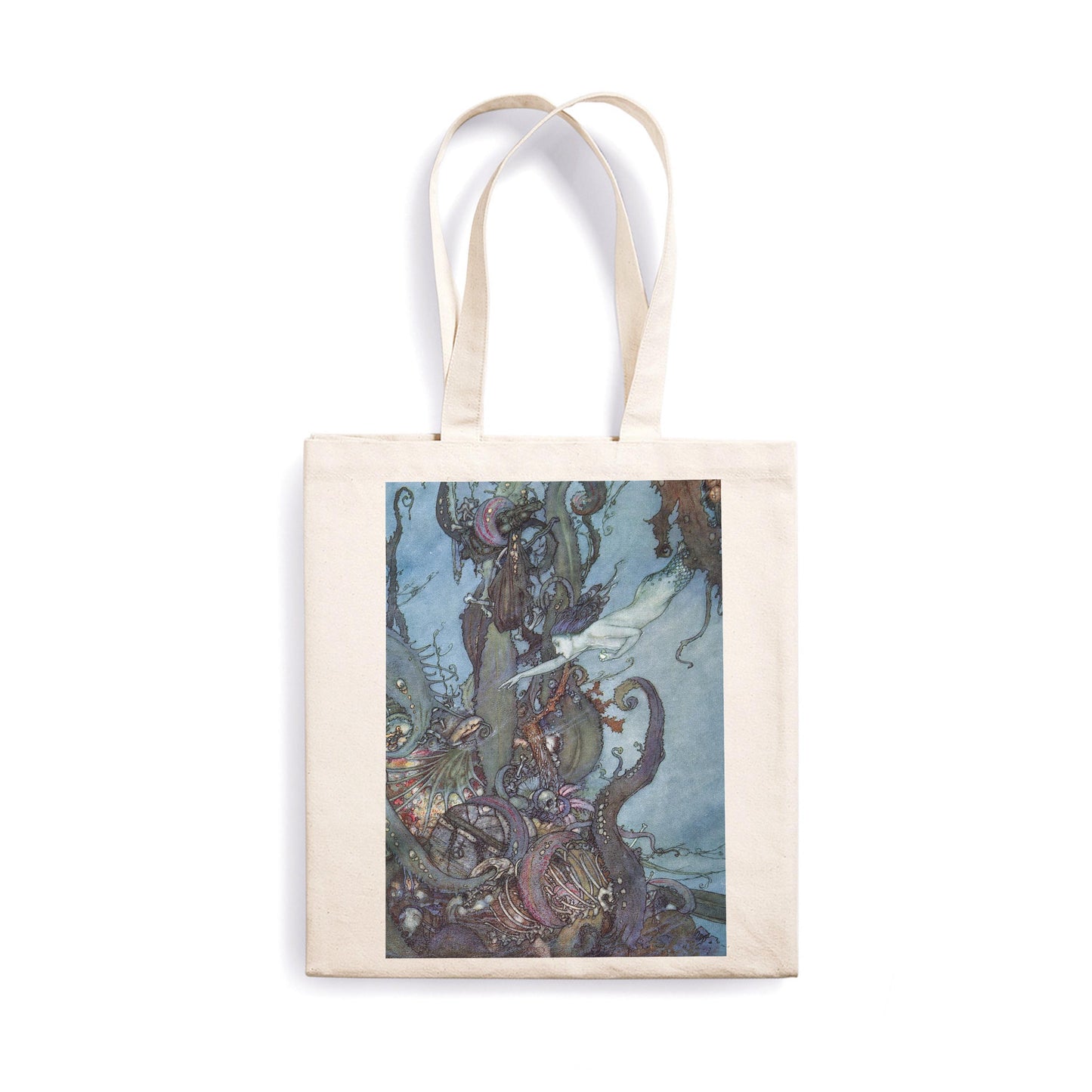 Mermaid Canvas Tote Bag Ukiyo-e Vintage Art Book Fairy Tale Edmund Dulac Siren Princess Cute Cotton Shopper Printed Eco Friendly Market Bag