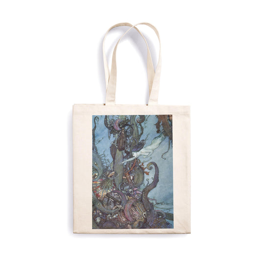 Mermaid Canvas Tote Bag Ukiyo-e Vintage Art Book Fairy Tale Edmund Dulac Siren Princess Cute Cotton Shopper Printed Eco Friendly Market Bag