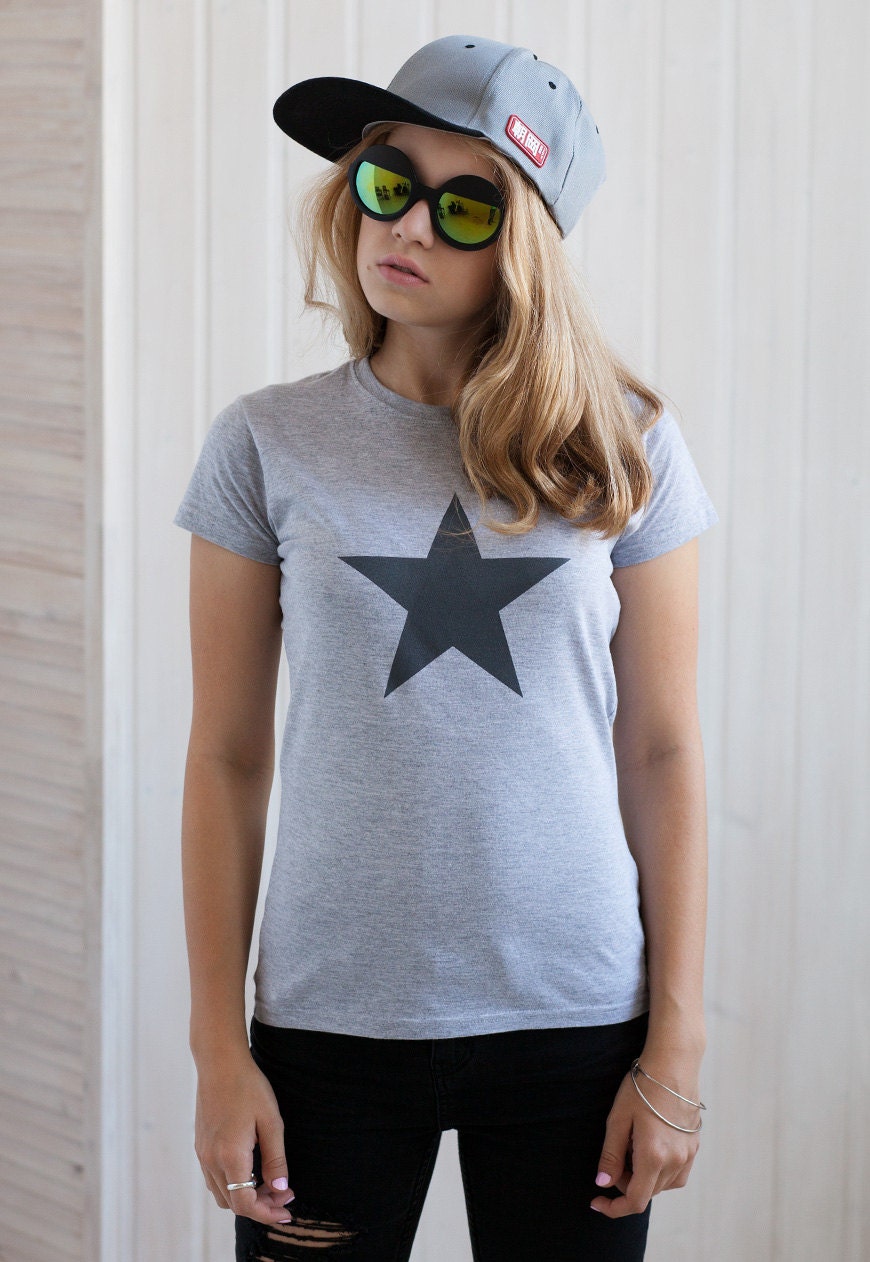Black Star T Shirt Minimalist Abstract Geometric Skater Fashion Retro Graphic Design Screen Printed Womens Ladies Tee or Tank Top Vest Cami