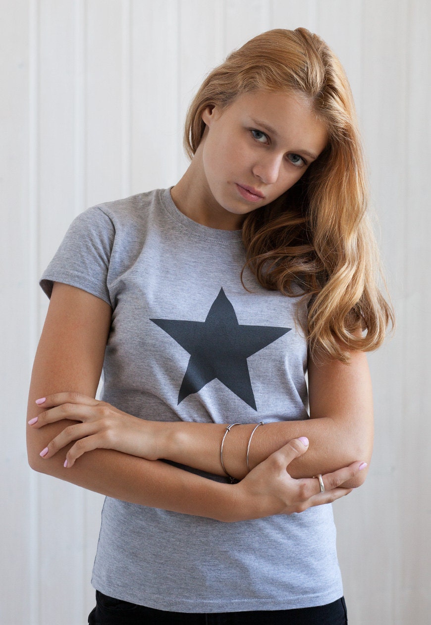 Black Star T Shirt Minimalist Abstract Geometric Skater Fashion Retro Graphic Design Screen Printed Womens Ladies Tee or Tank Top Vest Cami