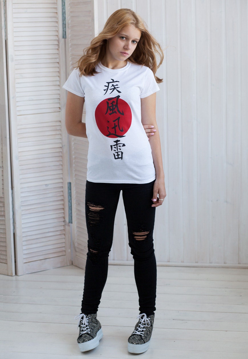 Japanese T Shirt Lightning Japan Writing Traditional Calligraphy Anime Manga Kanji Kawaii Cute Gifts For Her Screen Printed Women's Tee Top