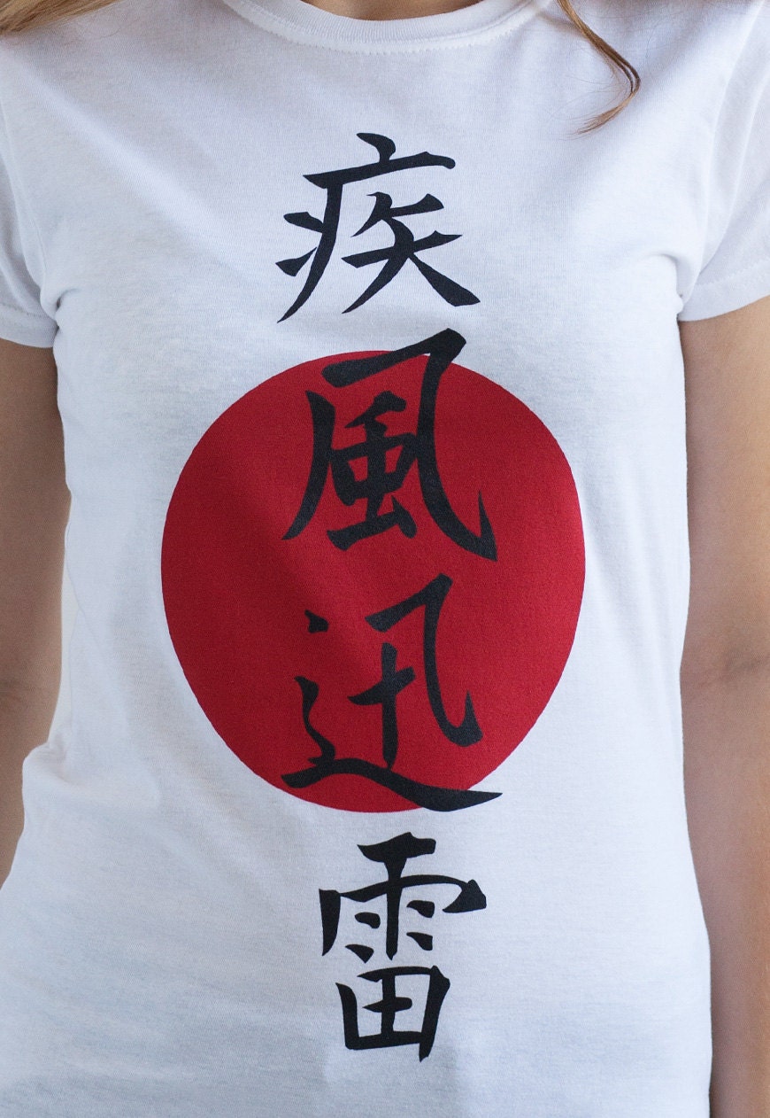 Japanese T Shirt Lightning Japan Writing Traditional Calligraphy Anime Manga Kanji Kawaii Cute Gifts For Her Screen Printed Women's Tee Top