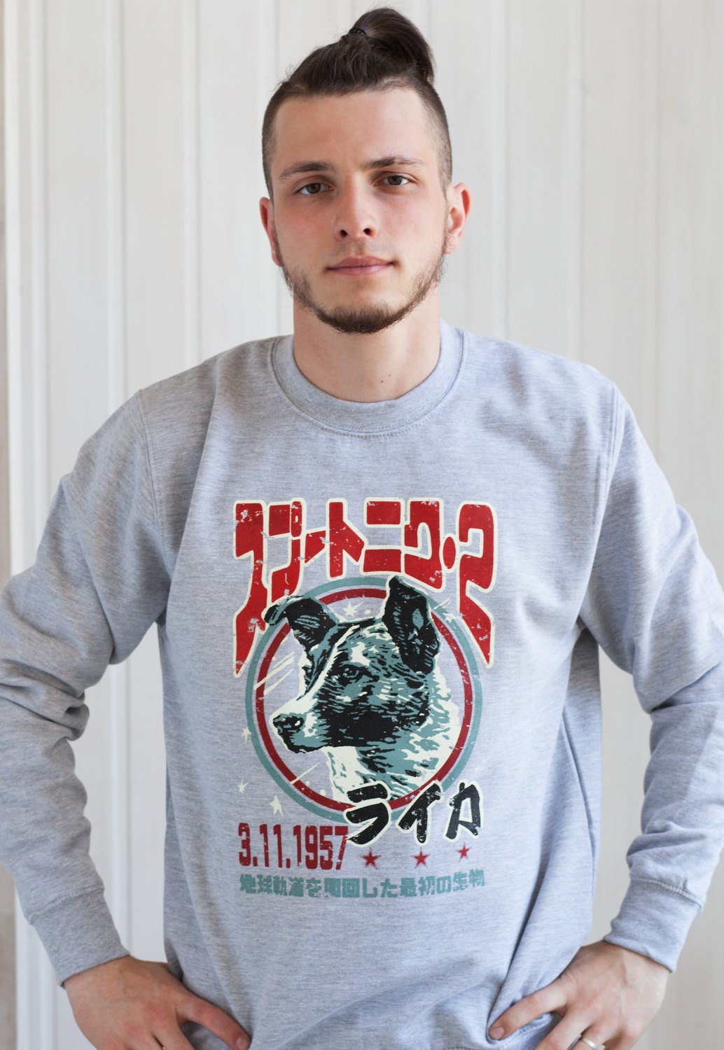 Laika The Space Dog Sweatshirt Japanese USSR CCCP Soviet Japan Retro Space Science Cosmos Mens Womens Screen Printed Pullover Jumper Sweater