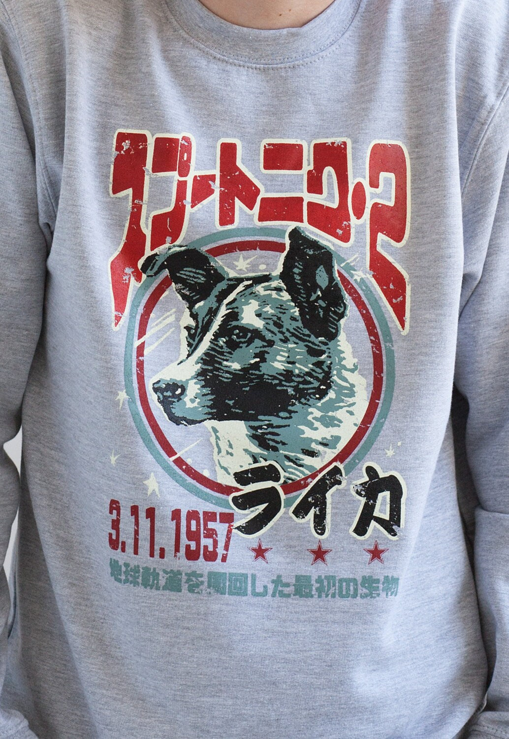 Laika The Space Dog Sweatshirt Japanese USSR CCCP Soviet Japan Retro Space Science Cosmos Mens Womens Screen Printed Pullover Jumper Sweater