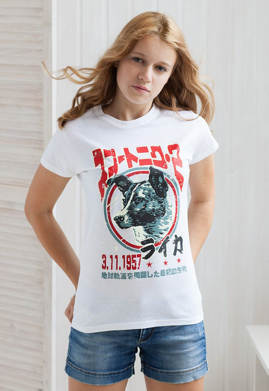Laika The Space Dog Japanese T Shirt Soviet Japan Retro Kawaii USSR Science Space Astronomy Physics Womens Girls Cosmos Graphic Printed Tee