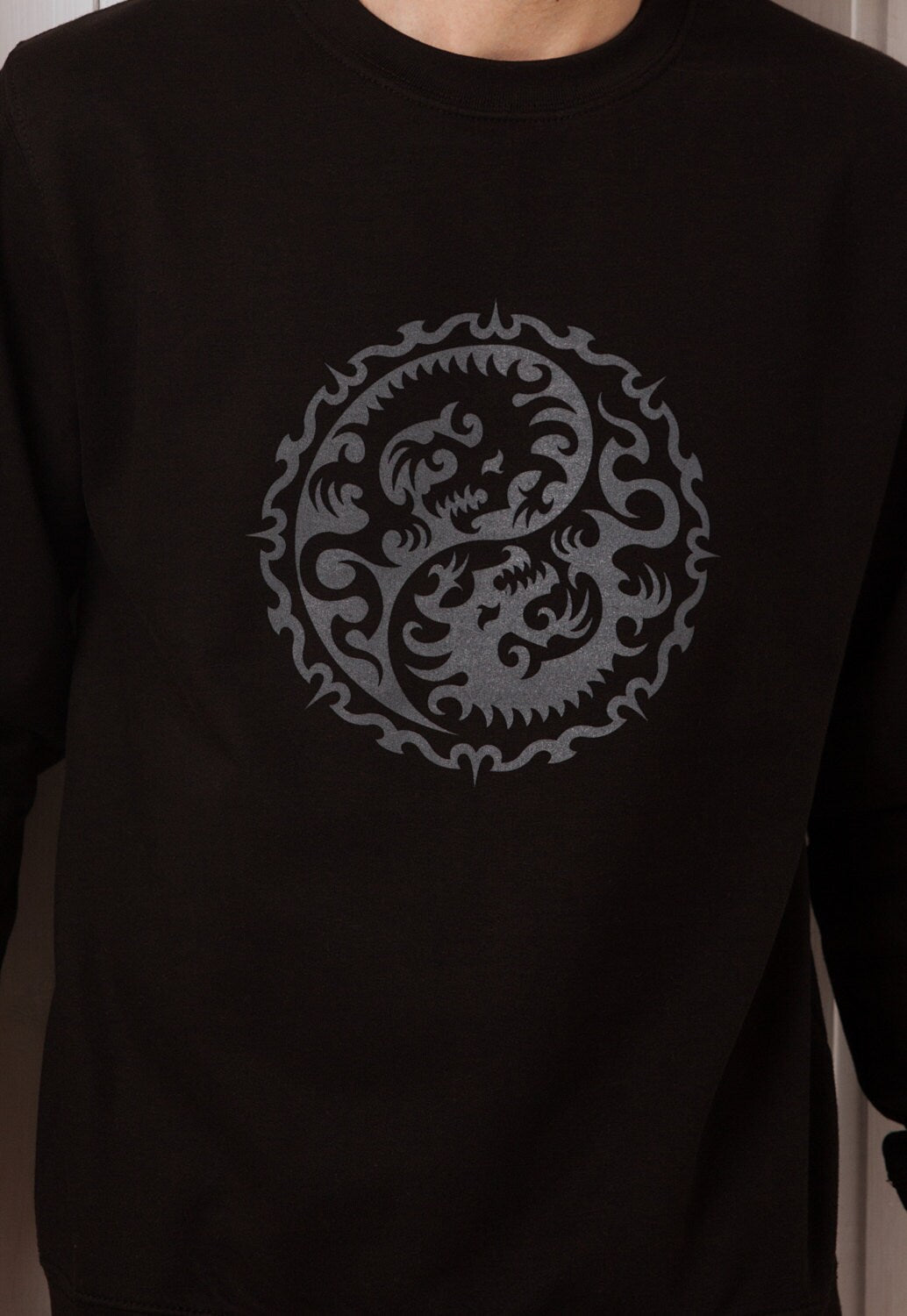 Yin Yang Dragons Sweatshirt - Chinese Japanese Traditional Shirt Taijitu Tai Chi Martial Arts Yoga Long Sleeve Shirt Screen Printed Jumper