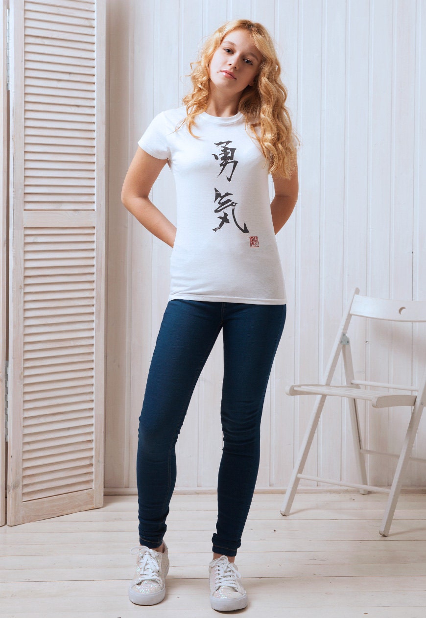 Japanese T Shirt Yuki Courage Calligraphy Writing Kanji Kawaii Japan Tokyo Harajuku Cute Pretty Anime Manga Yoga Women's Graphic Printed Tee