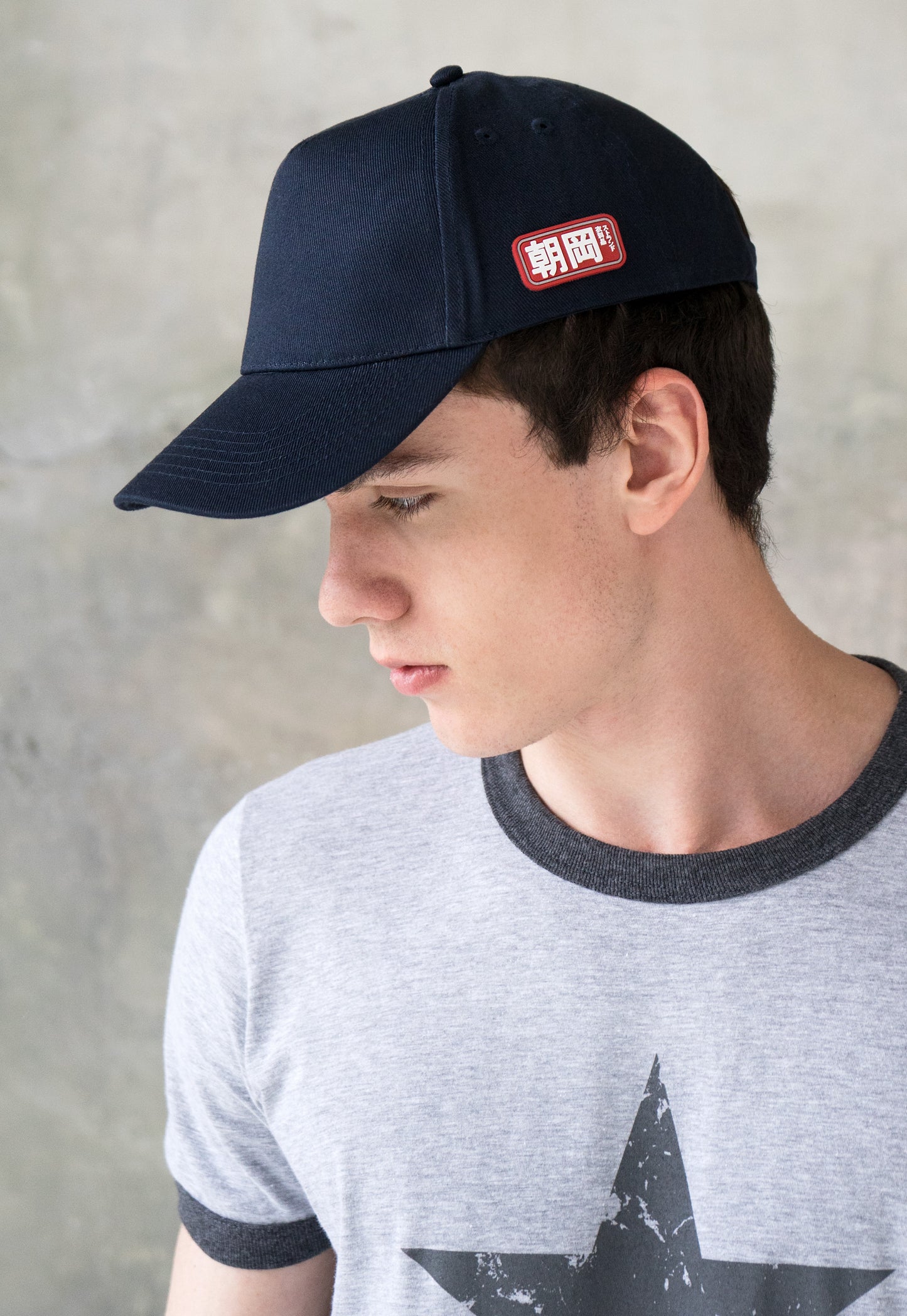 Baseball Cap with Japanese Vinyl Applique - Classic Navy Blue
