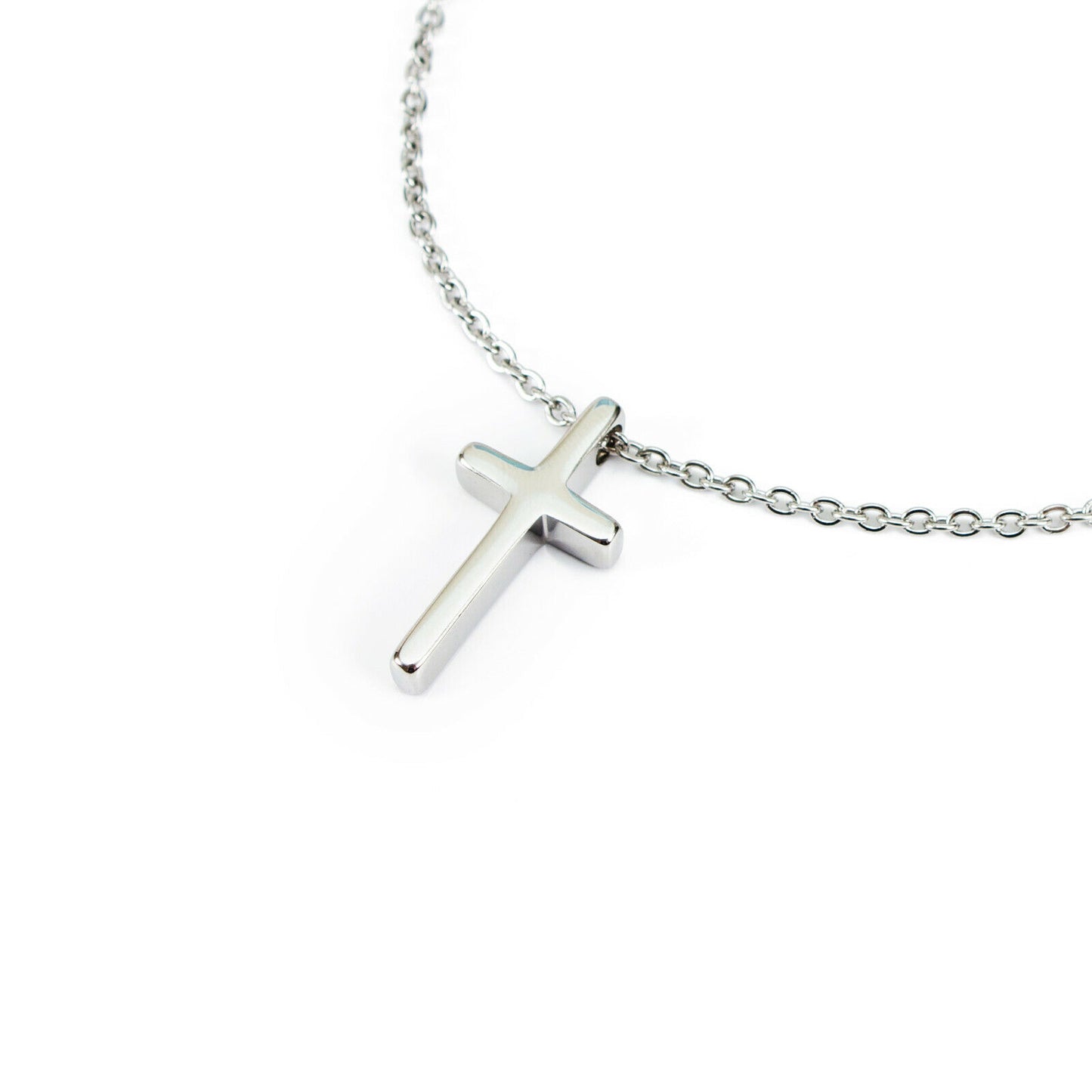 Cross Pendant Necklace with Cable Chain in Silver Finish Stainless Steel