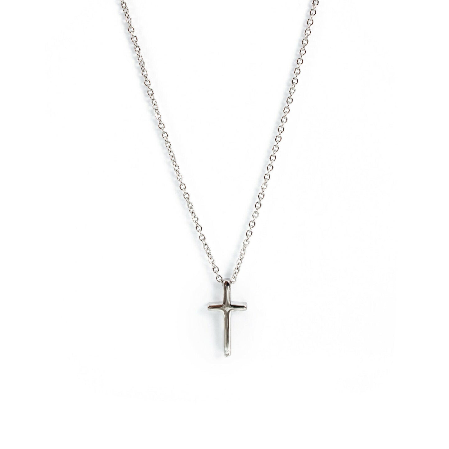 Cross Pendant Necklace with Cable Chain in Silver Finish Stainless Steel