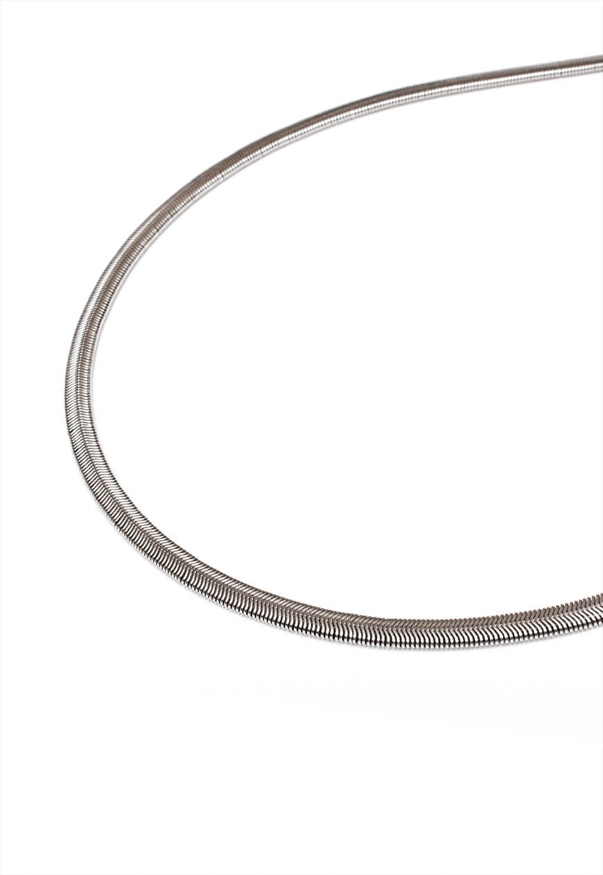 Herringbone Chain Necklace in Silver Finish Stainless Steel – Smooth Flat Link