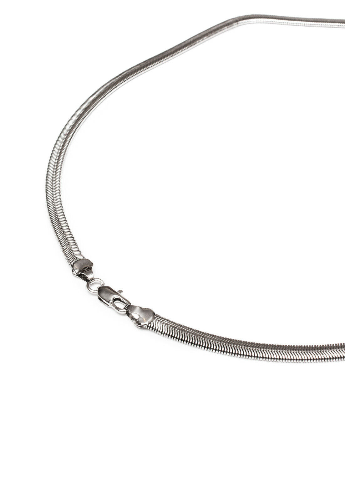 Herringbone Chain Necklace in Silver Finish Stainless Steel – Smooth Flat Link