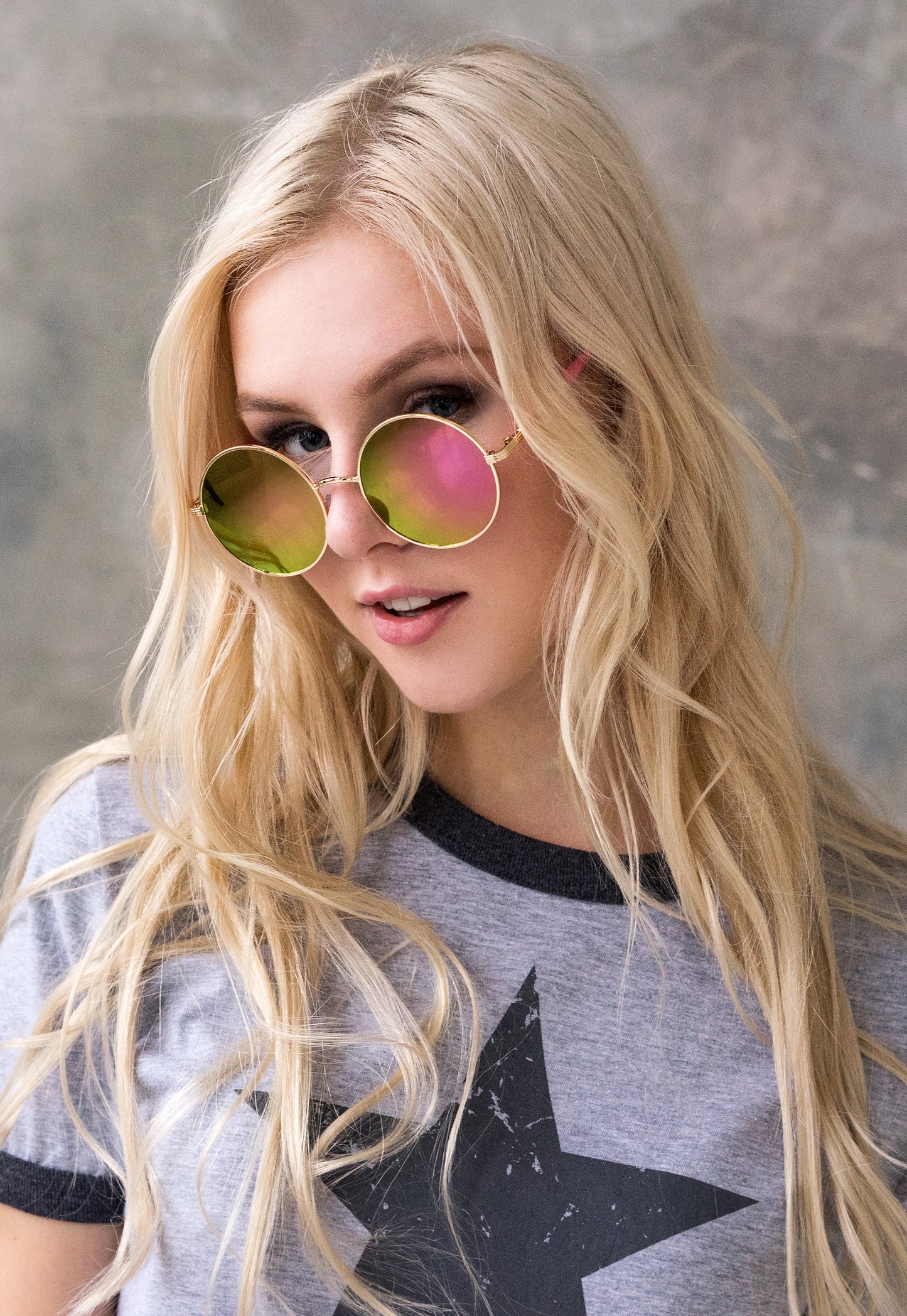 Round Mirror Lens Sunglasses in Pink & Purple – Retro Boho Style